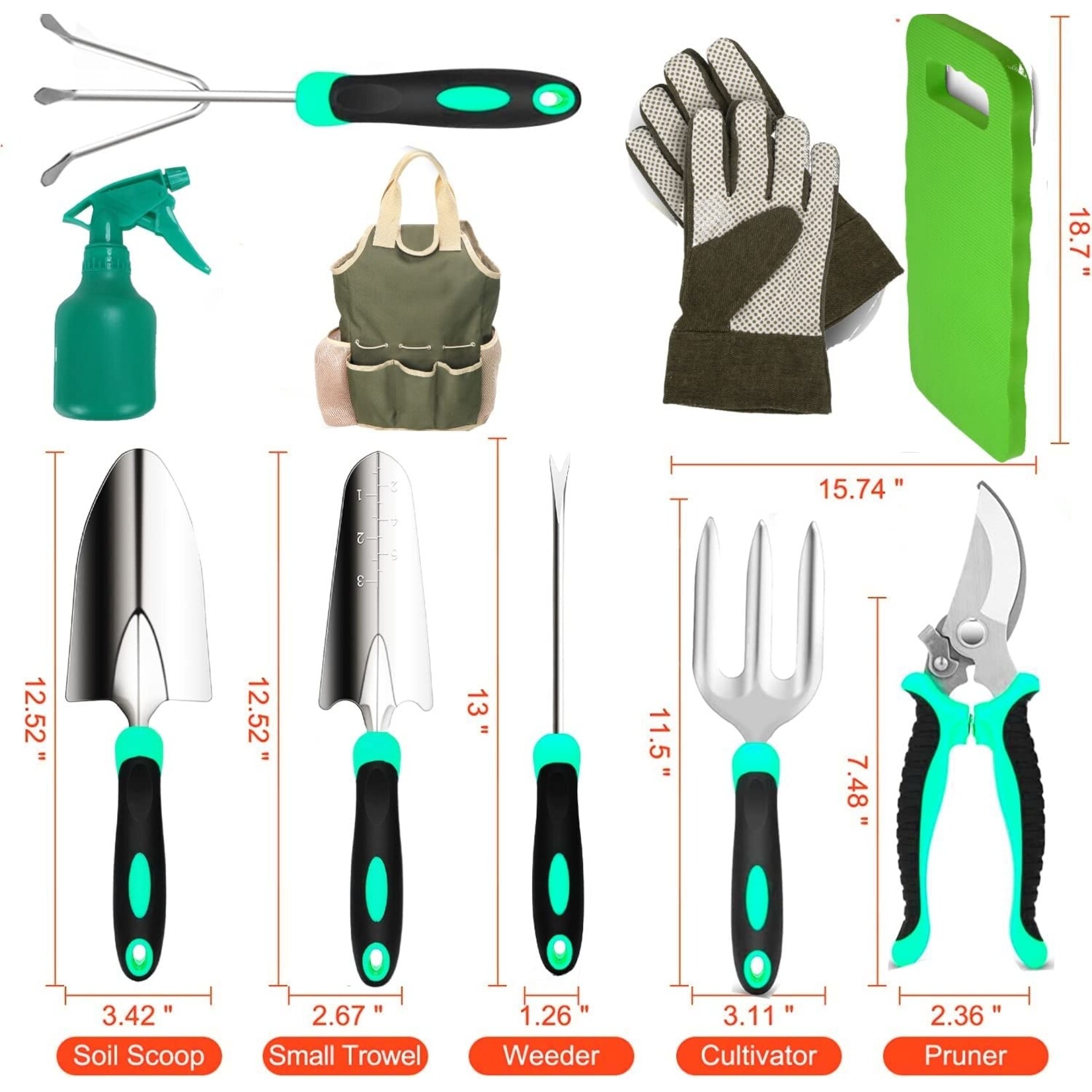 TIA MARIA Scuddles -Ensemble d'Outils à main de Jardinage, 10 Pieces Noir/Vert