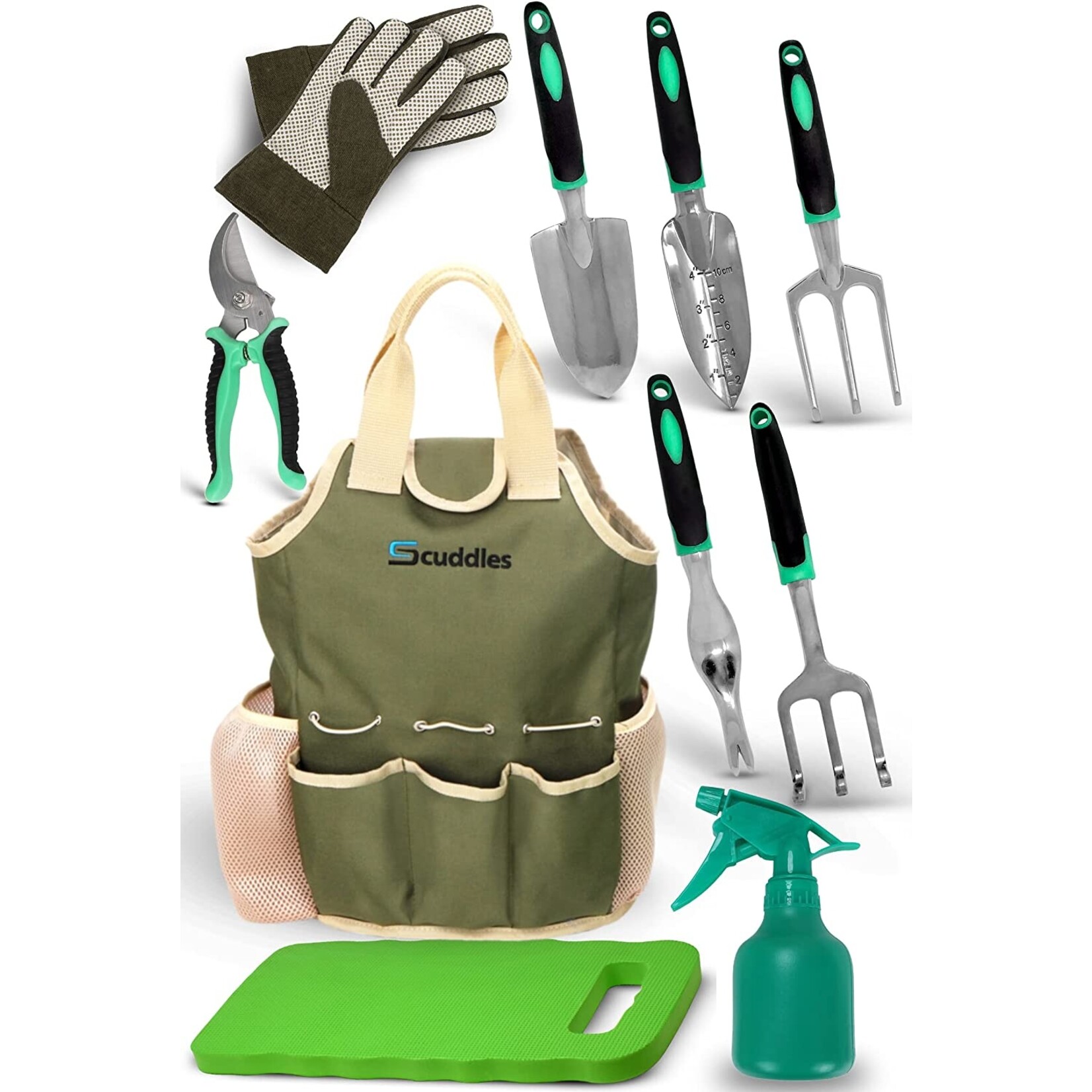TIA MARIA Scuddles -Ensemble d'Outils à main de Jardinage, 10 Pieces Noir/Vert