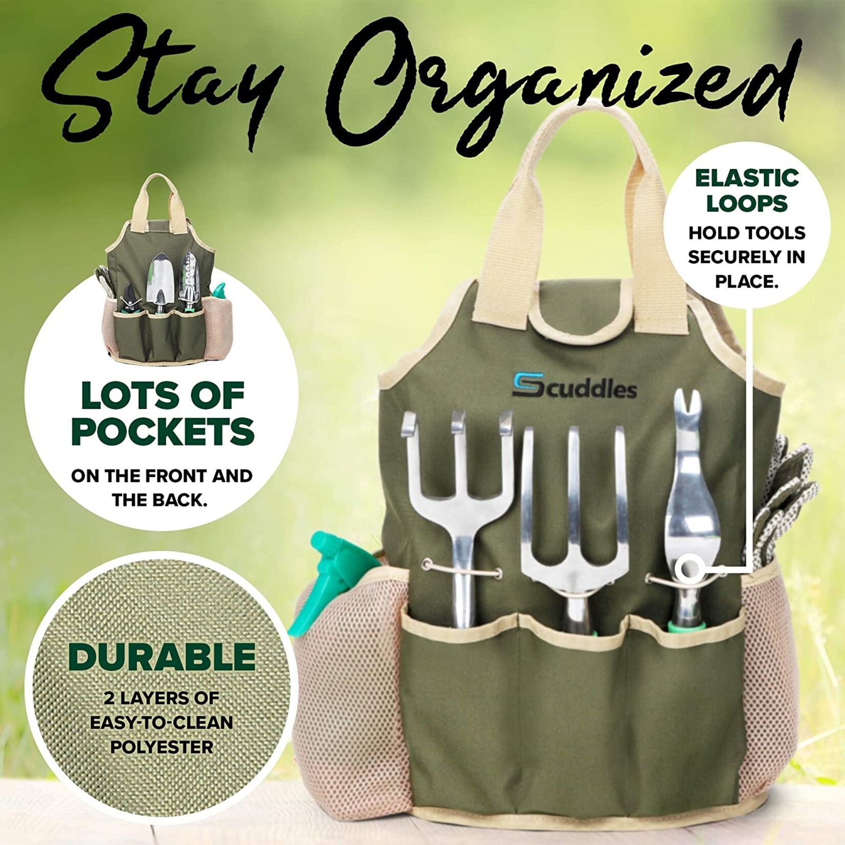 TIA MARIA Scuddles -Ensemble d'Outils à main de Jardinage, 10 Pieces Noir/Vert