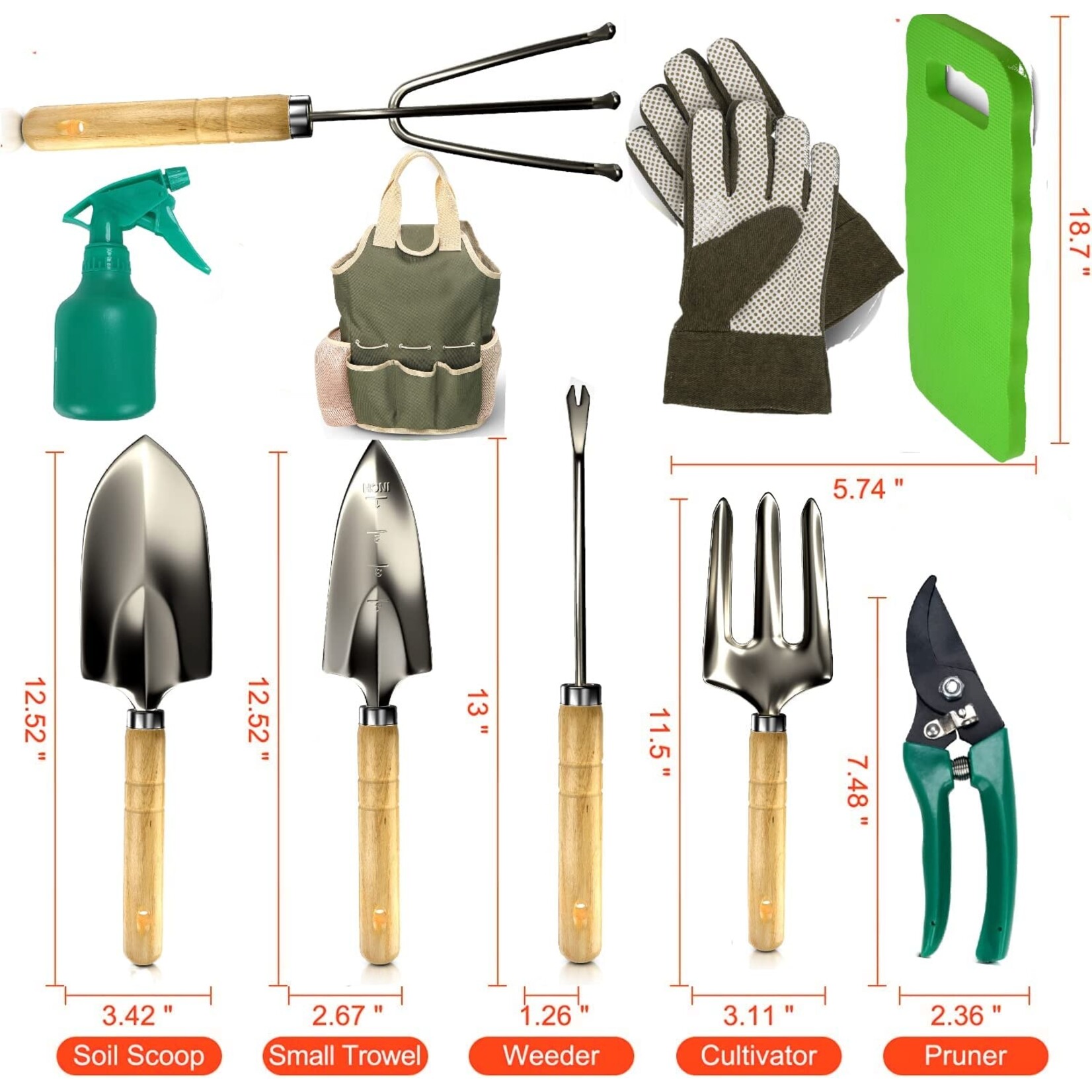 TIA MARIA Scuddles - Garden Tools Set - 10 Piece Gardening Tools with Storage Organizer