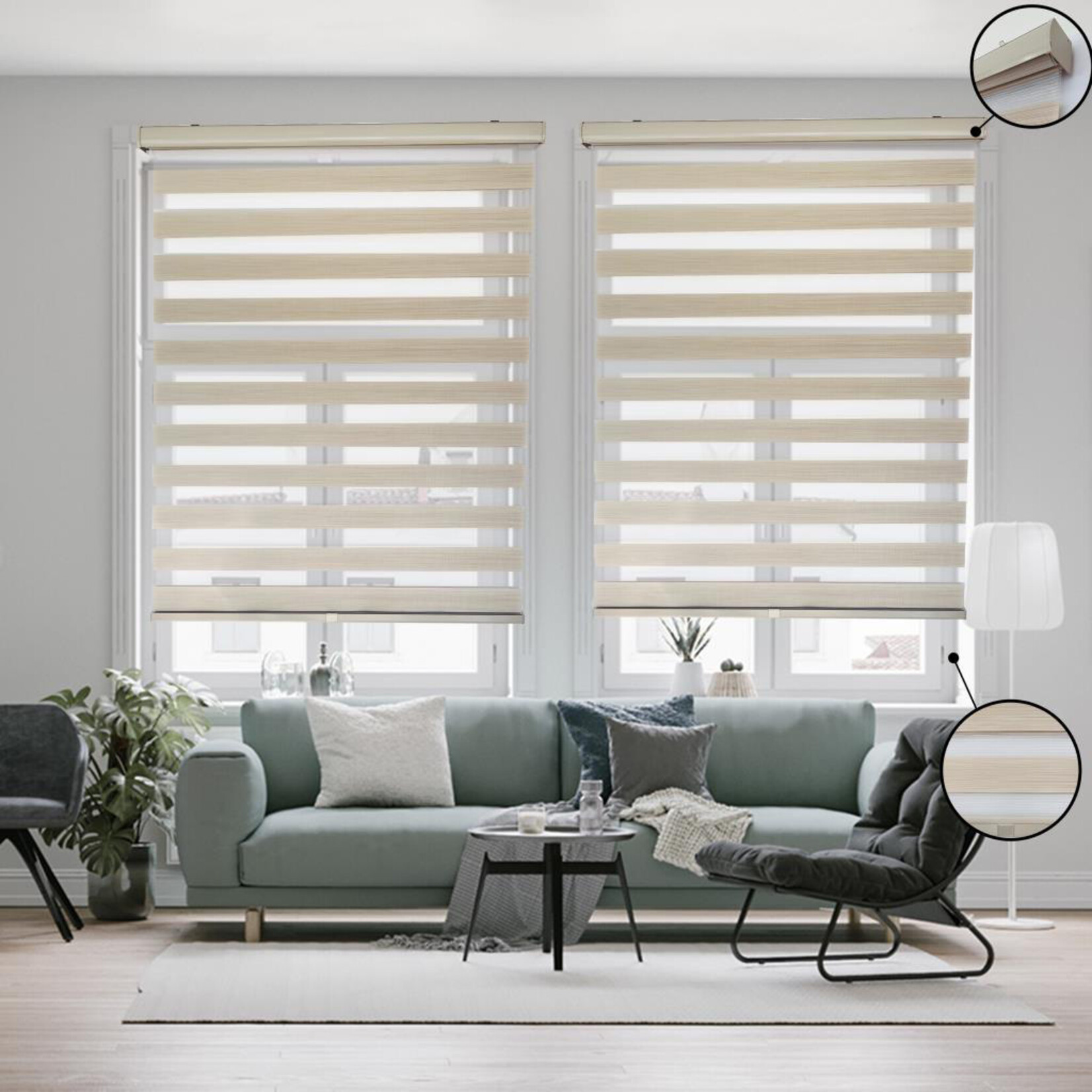 ITY INTERNATIONAL Olivia Stone Zebra Cordless Blinds, Beige