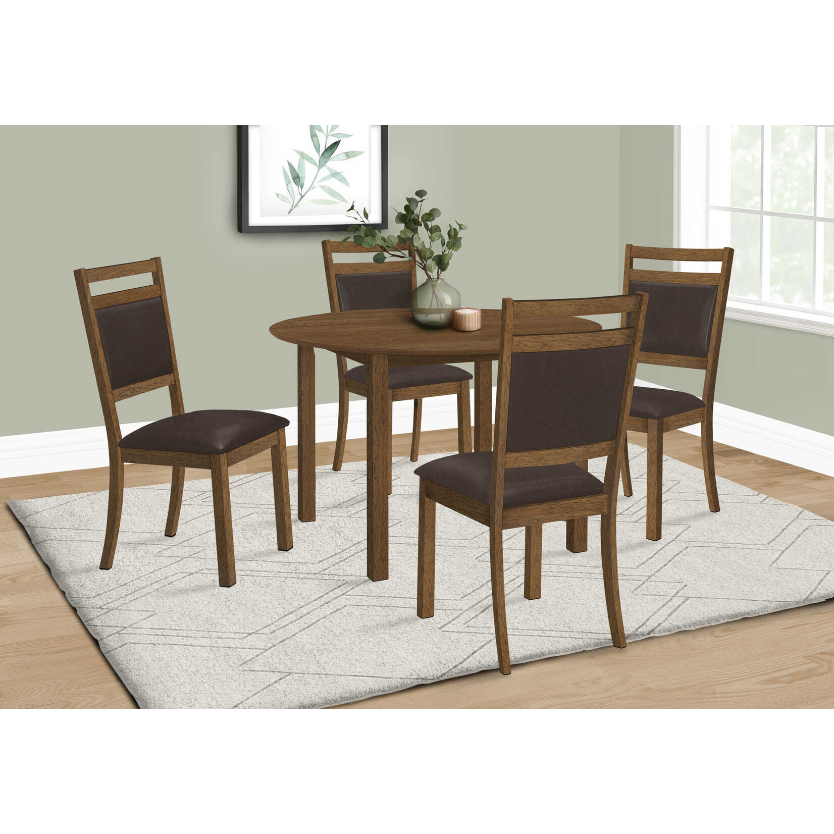 TABLE A MANGER - 48"DIA / BOIS PLAQUE NOYER BRUN