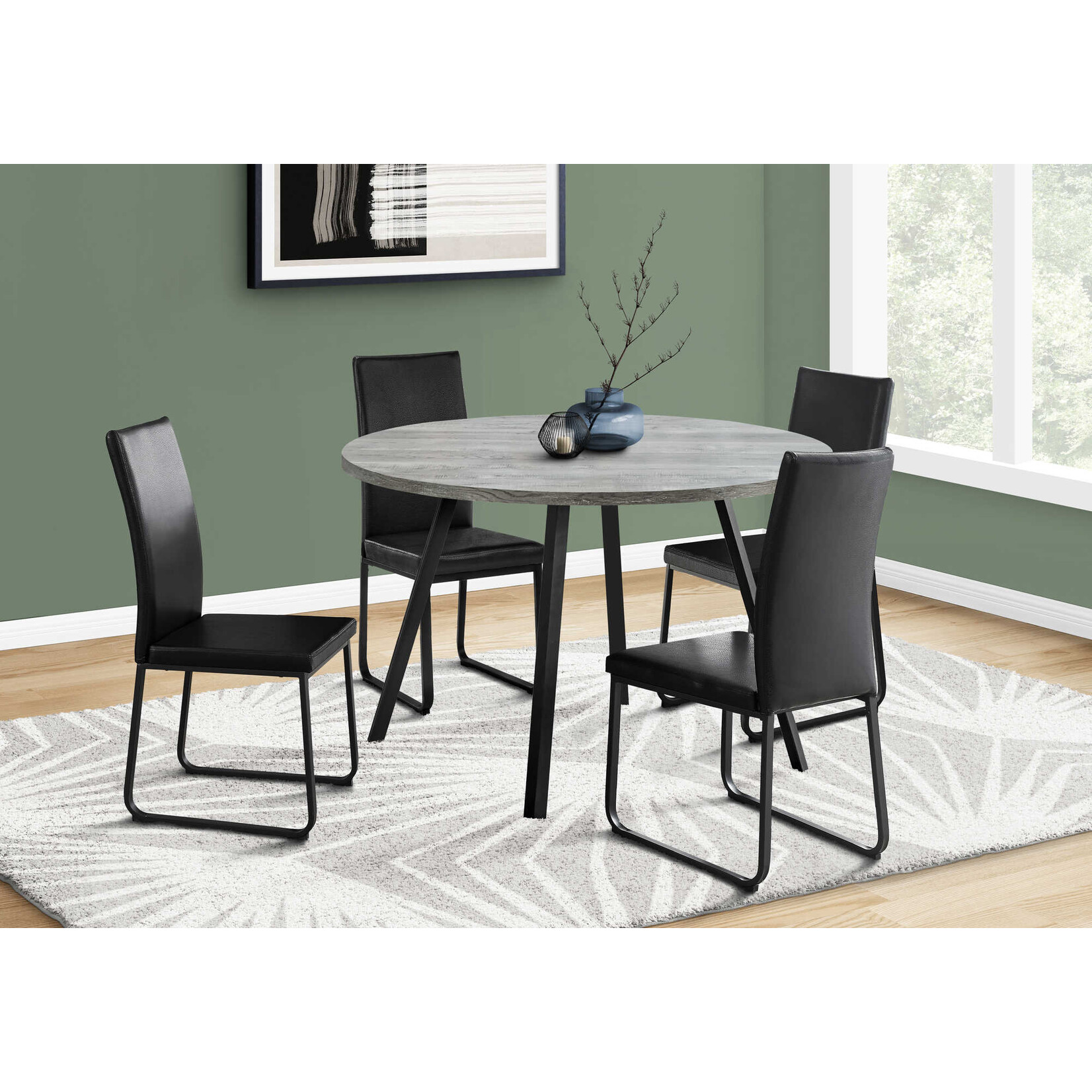 DINING TABLE - 48"DIA/ GREY RECLAIMED WOOD / BLACK METAL