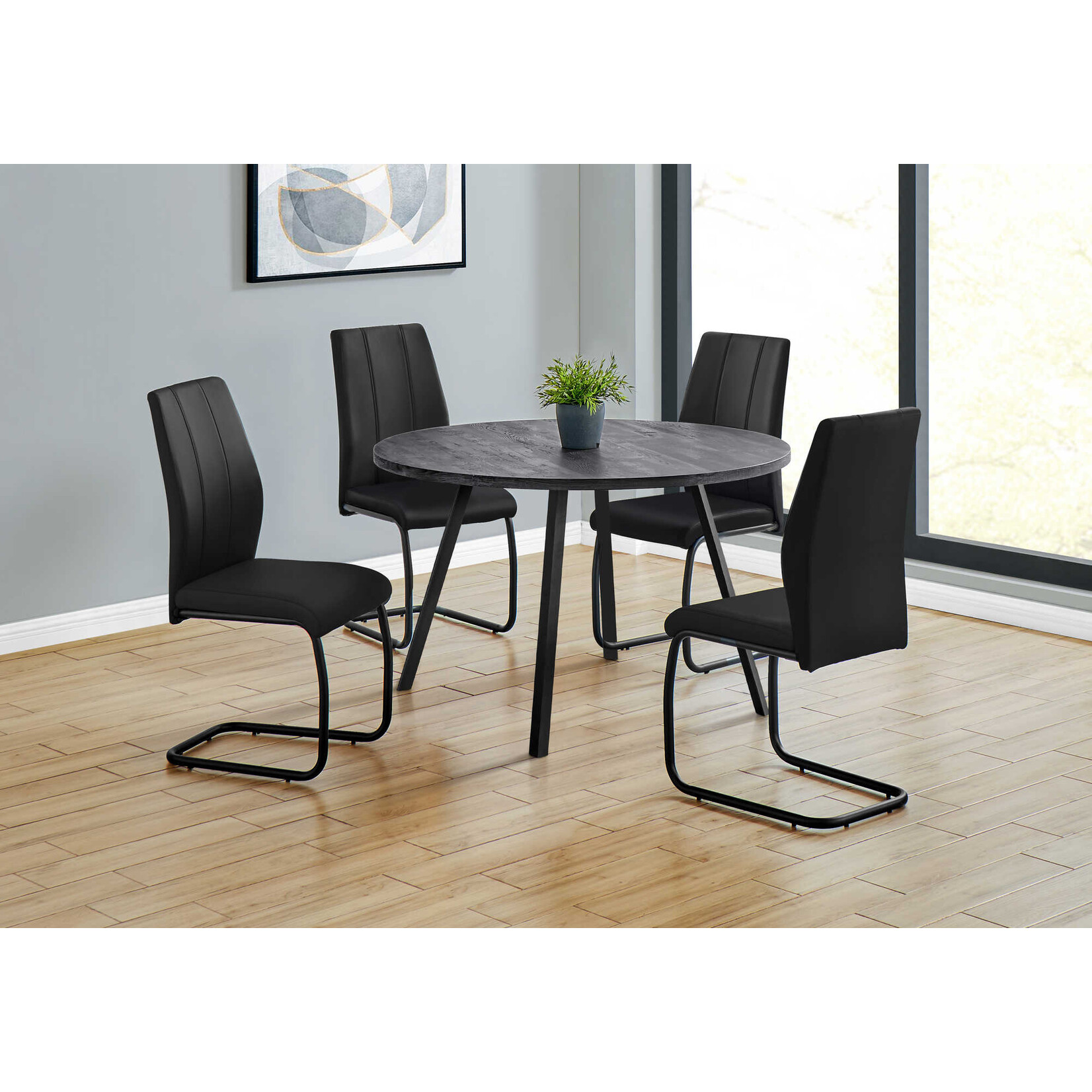 TABLE A MANGER - 48"DIA / FAUX BOIS NOIR / METAL NOIR