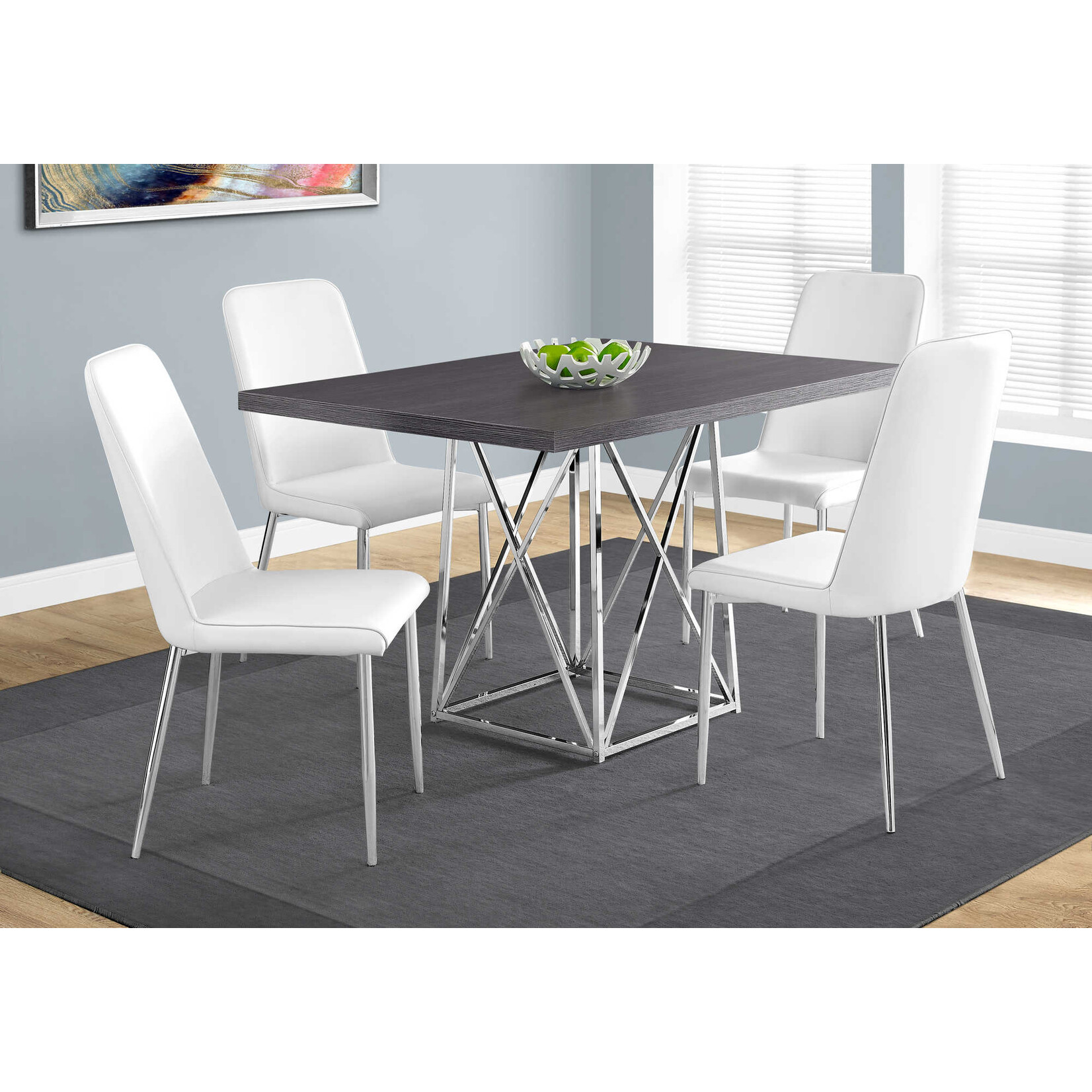 DINING TABLE - 36"X 48" / GREY / CHROME METAL