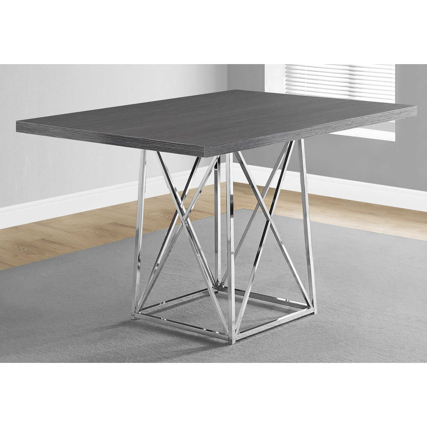 DINING TABLE - 36"X 48" / GREY / CHROME METAL