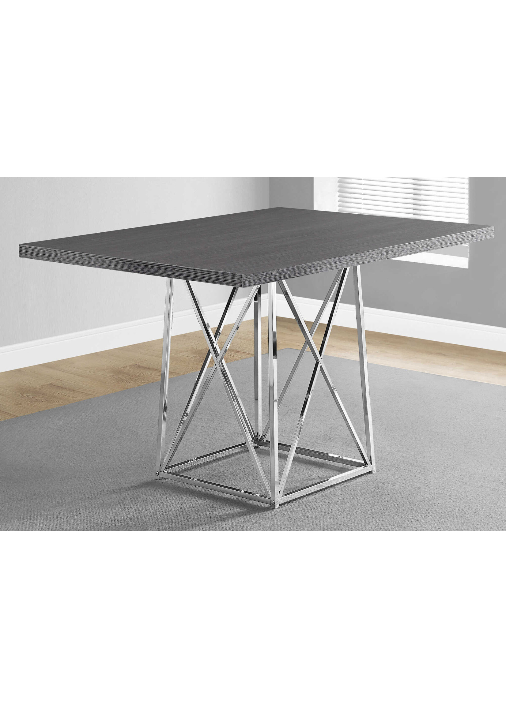 DINING TABLE - 36"X 48" / GREY / CHROME METAL