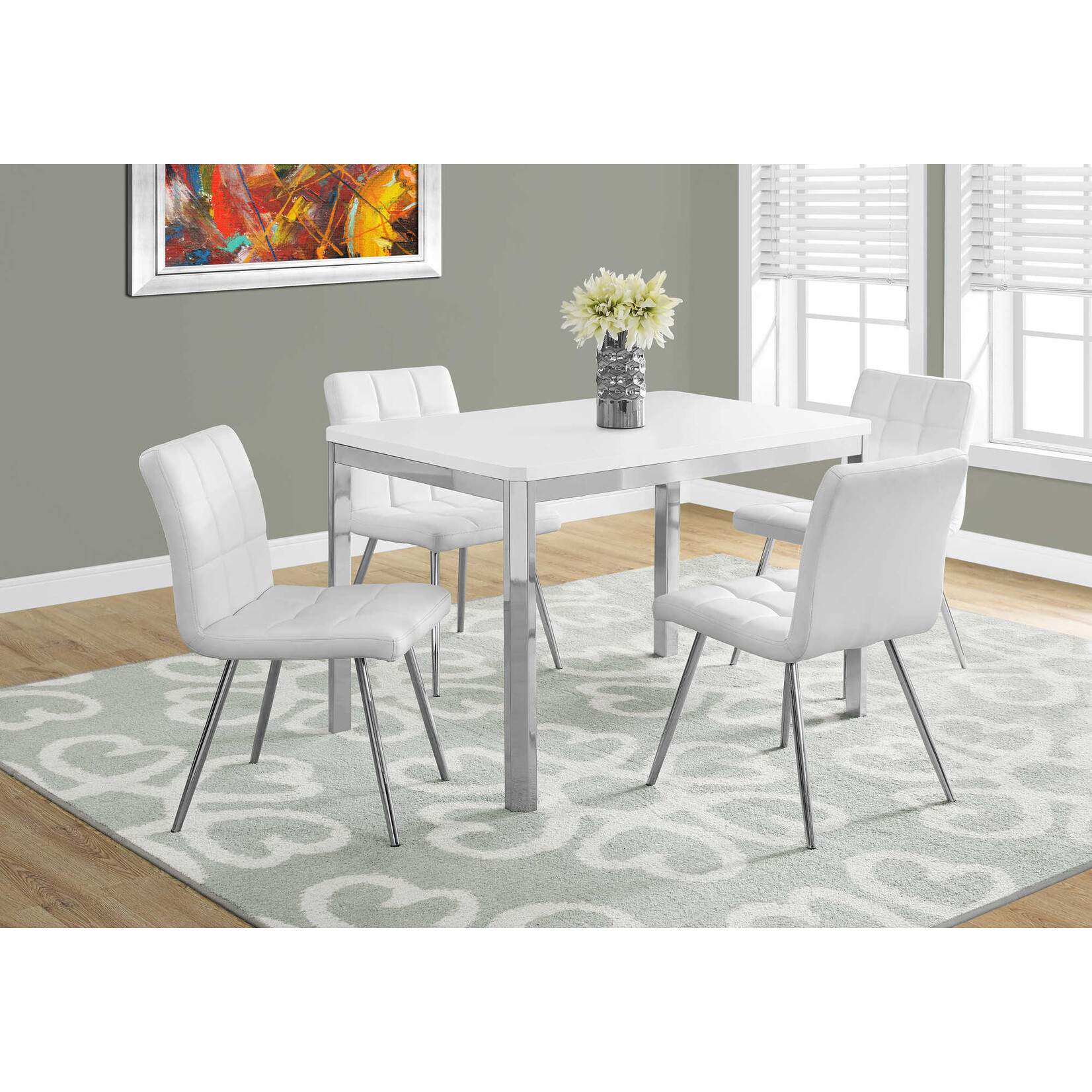 TABLE A MANGER - 32"X 48" / BLANC / METAL CHROME