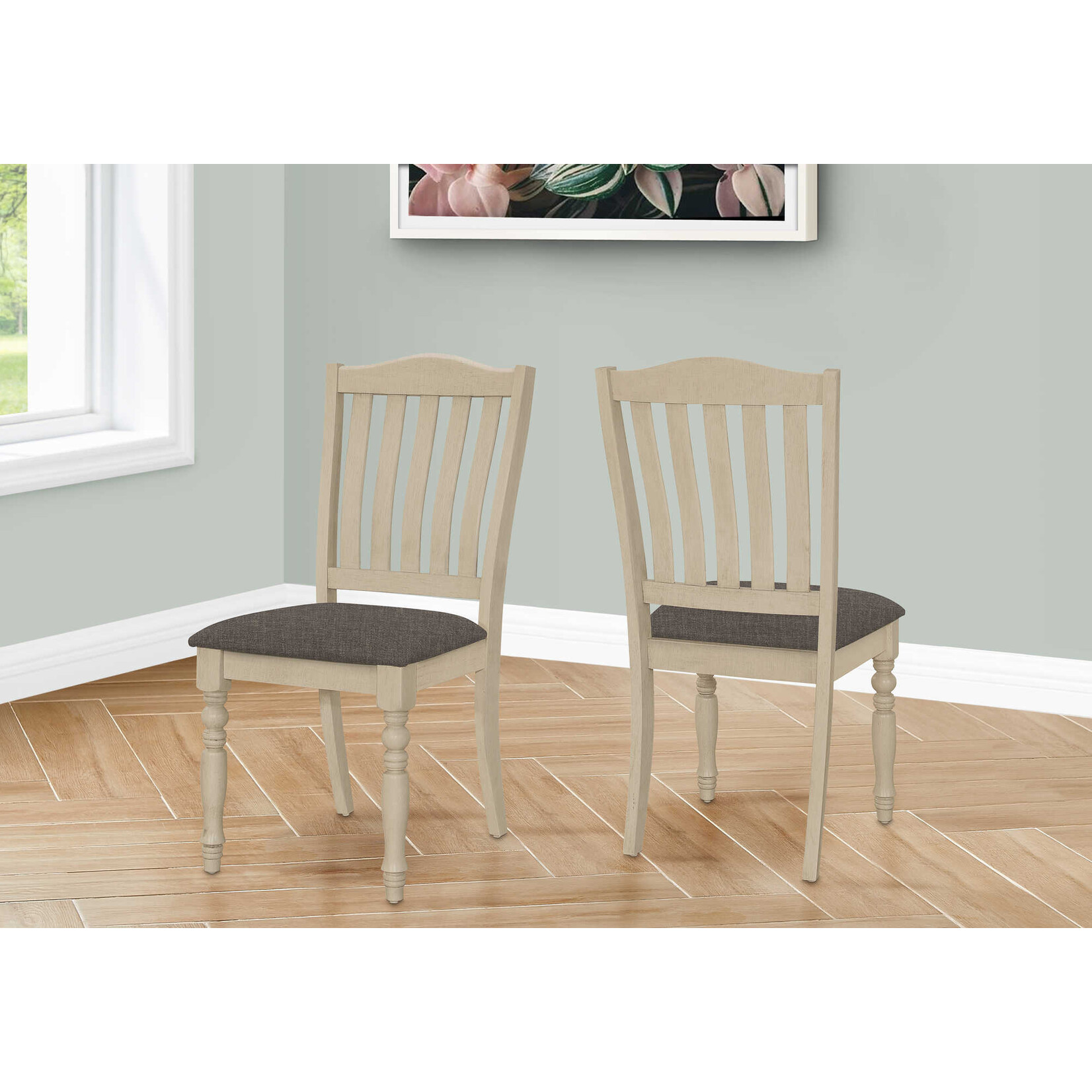 DINING CHAIR - 2PCS / 39"H ANTIQUE GREY / GREY FABRIC