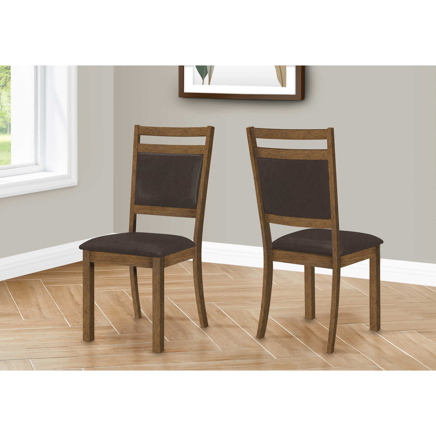 DINING CHAIR - 2PCS / 40"H BROWN WALNUT / DARK BROWN PU