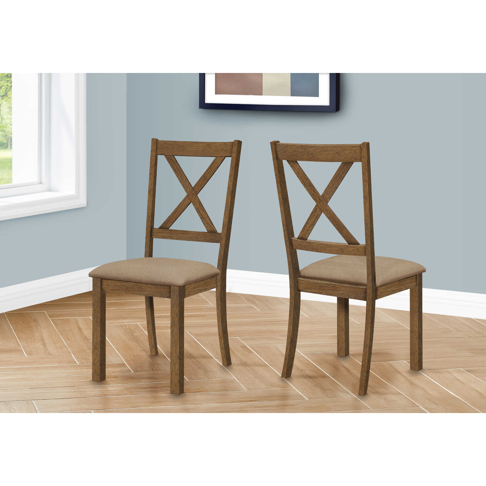 DINING CHAIR - 2PCS / 40"H BROWN WALNUT / BEIGE FABRIC