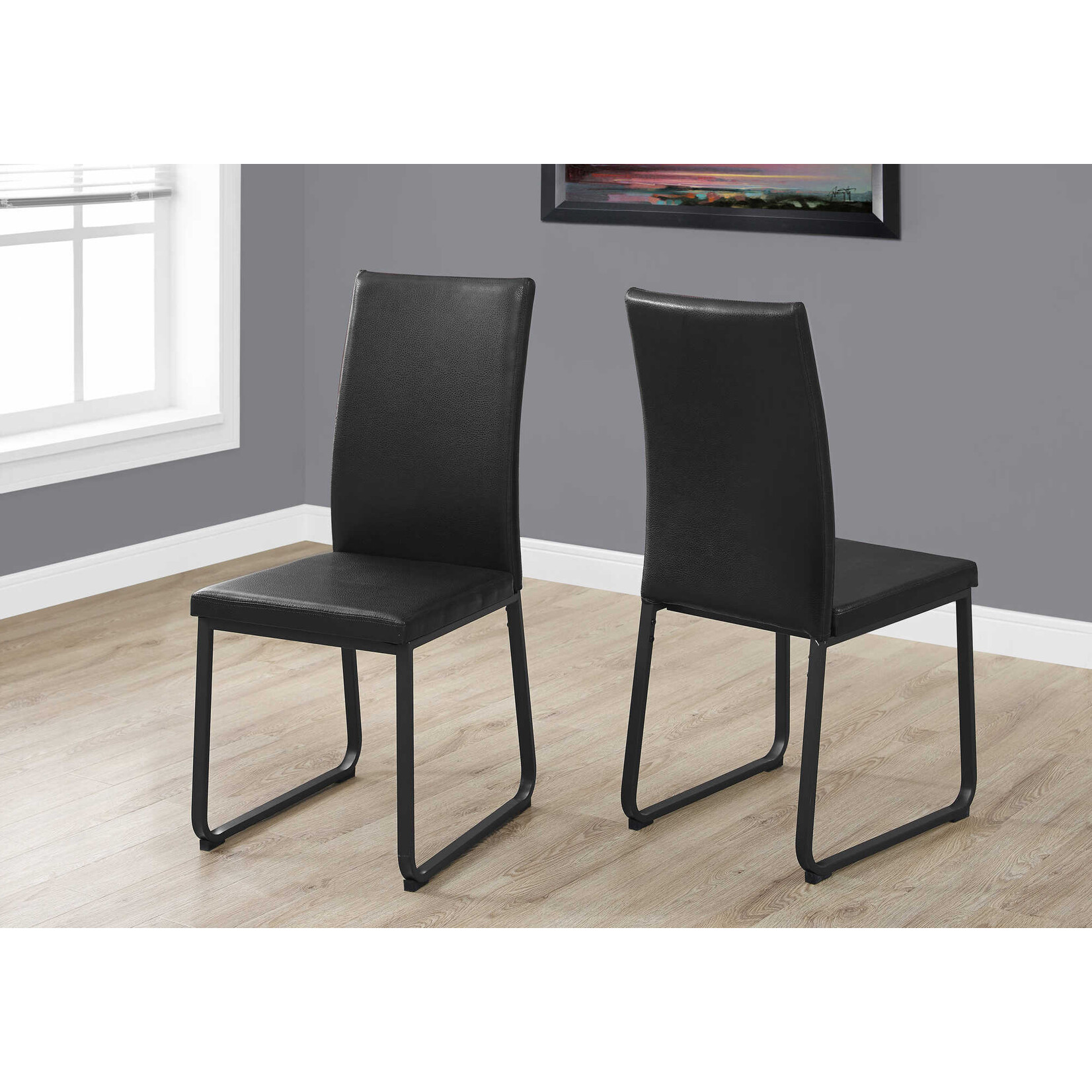 CHAISE - 2PCS / 38"H / SIMILI-CUIR NOIR / ARGENT NOIR