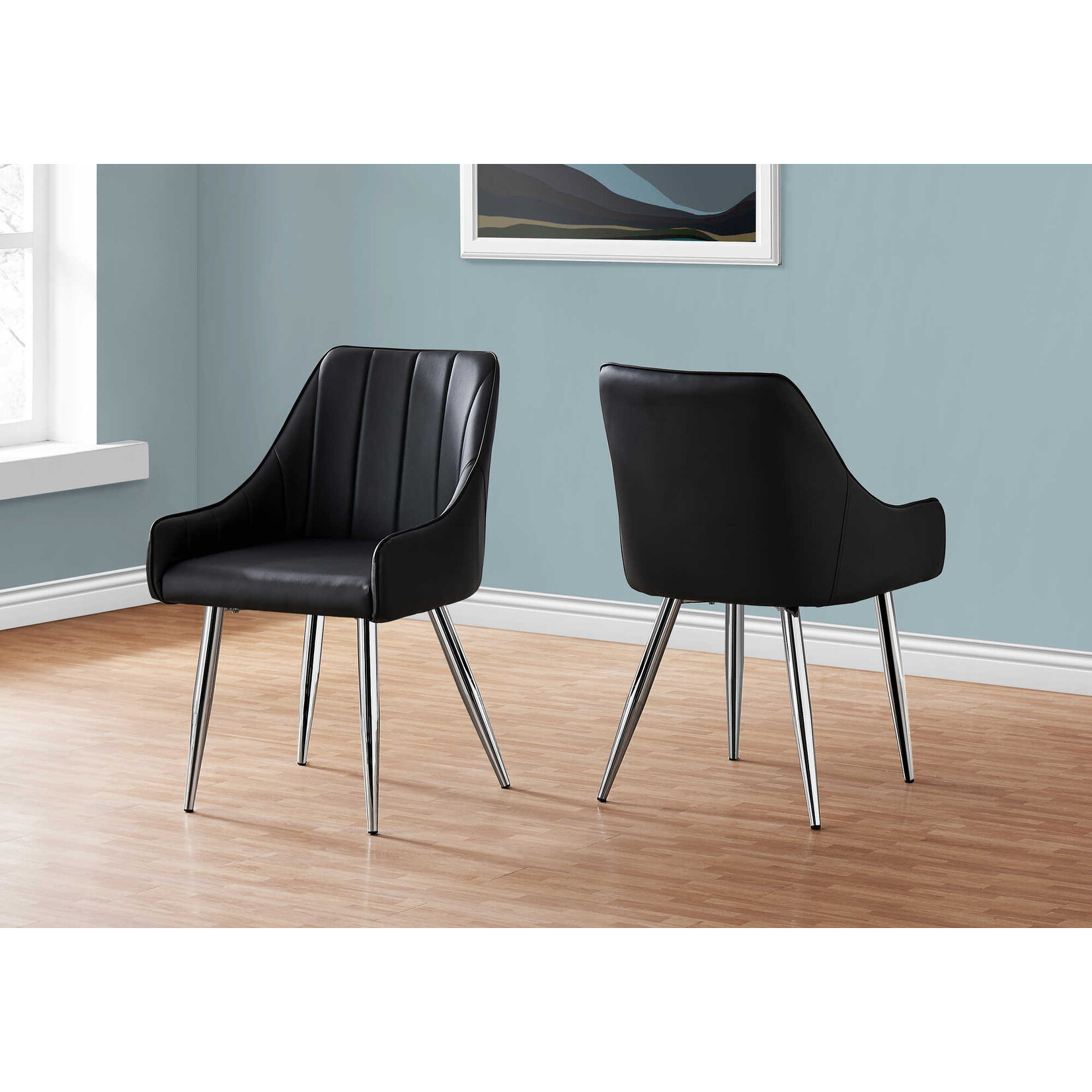 CHAISE - 2PCS / 33"H / SIMILI-CUIR NOIR / CHROME