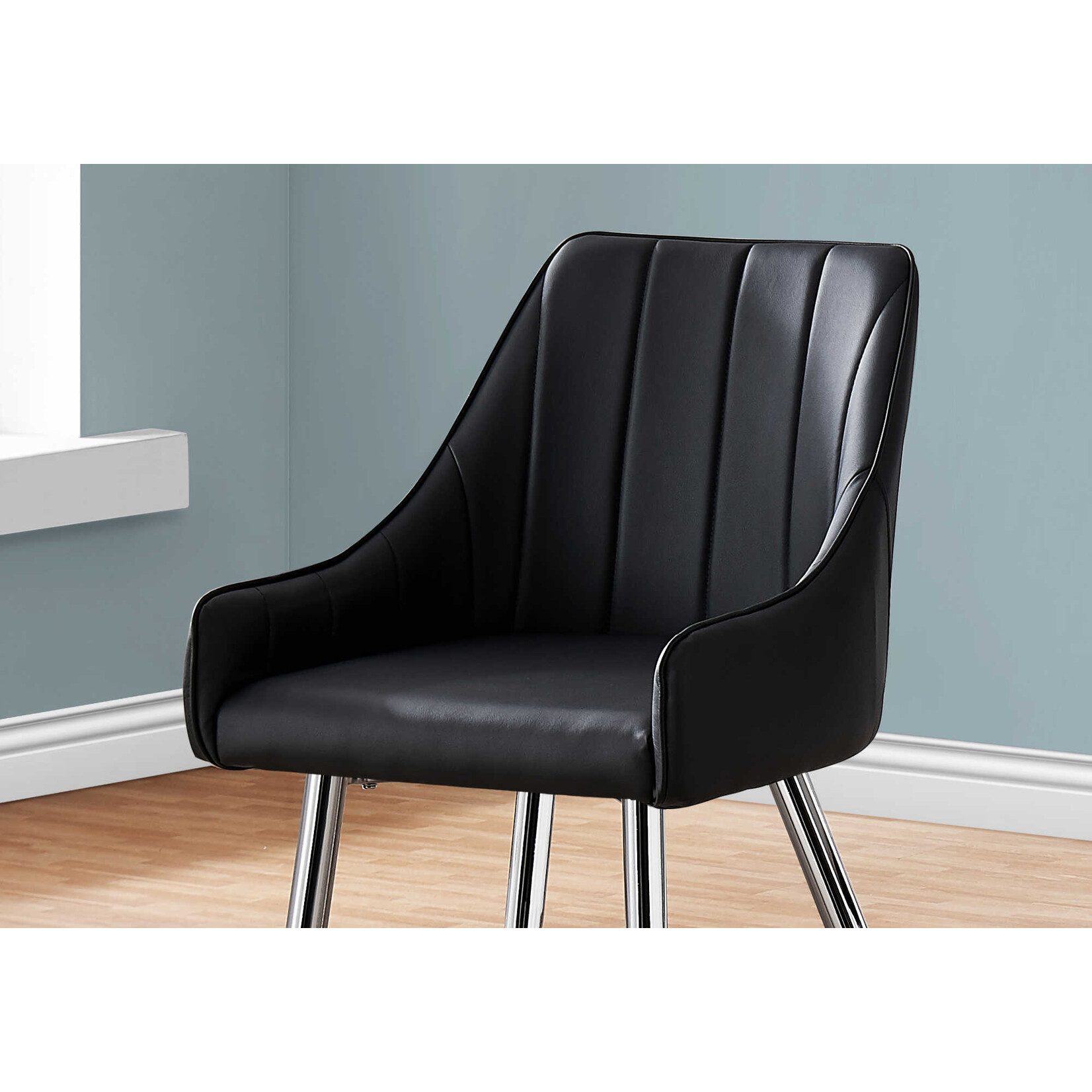 CHAISE - 2PCS / 33"H / SIMILI-CUIR NOIR / CHROME