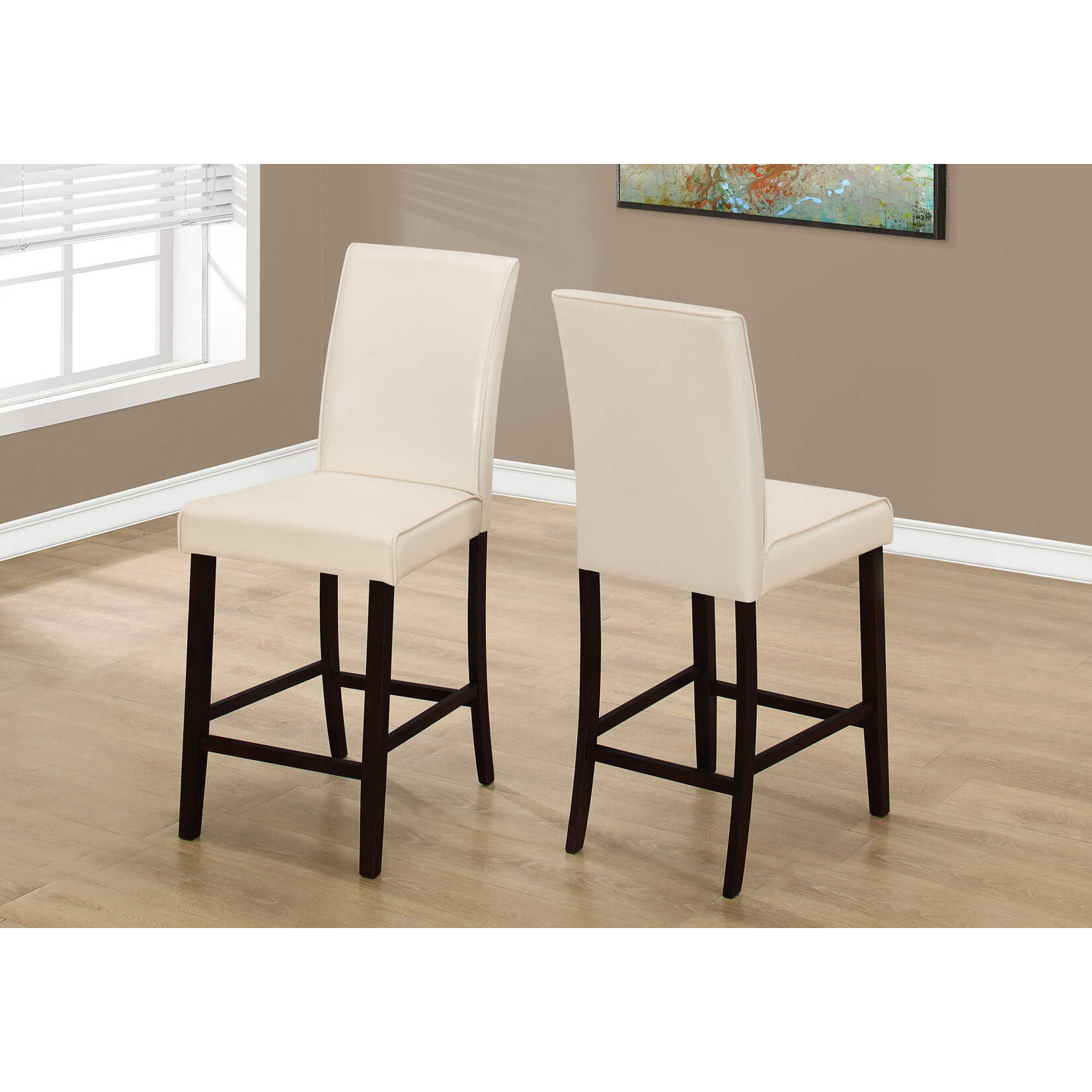 DINING CHAIR - 2PCS / IVORY LEATHER-LOOK COUNTER HEIGHT