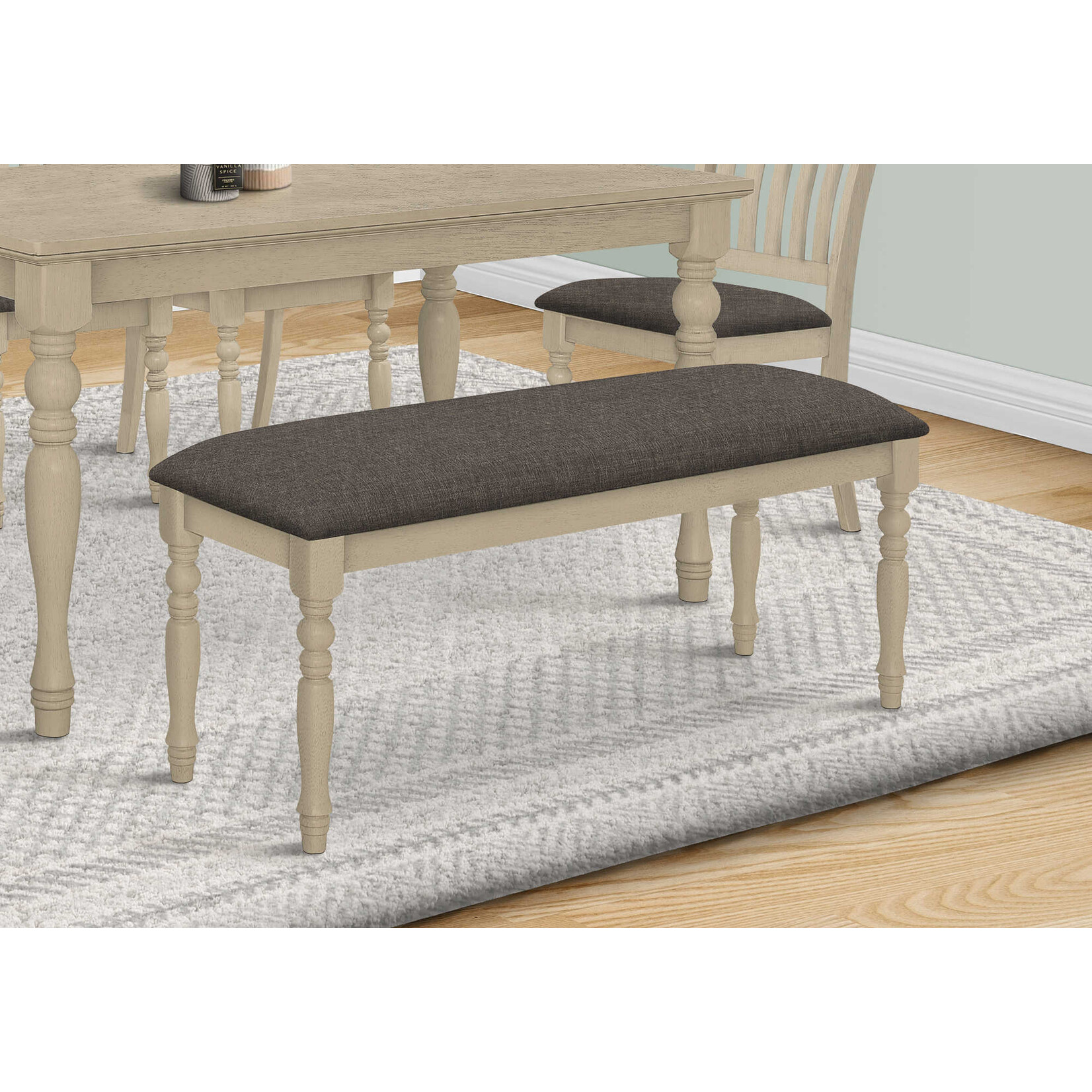 BENCH - 48"L / ANTIQUE GREY / GREY FABRIC