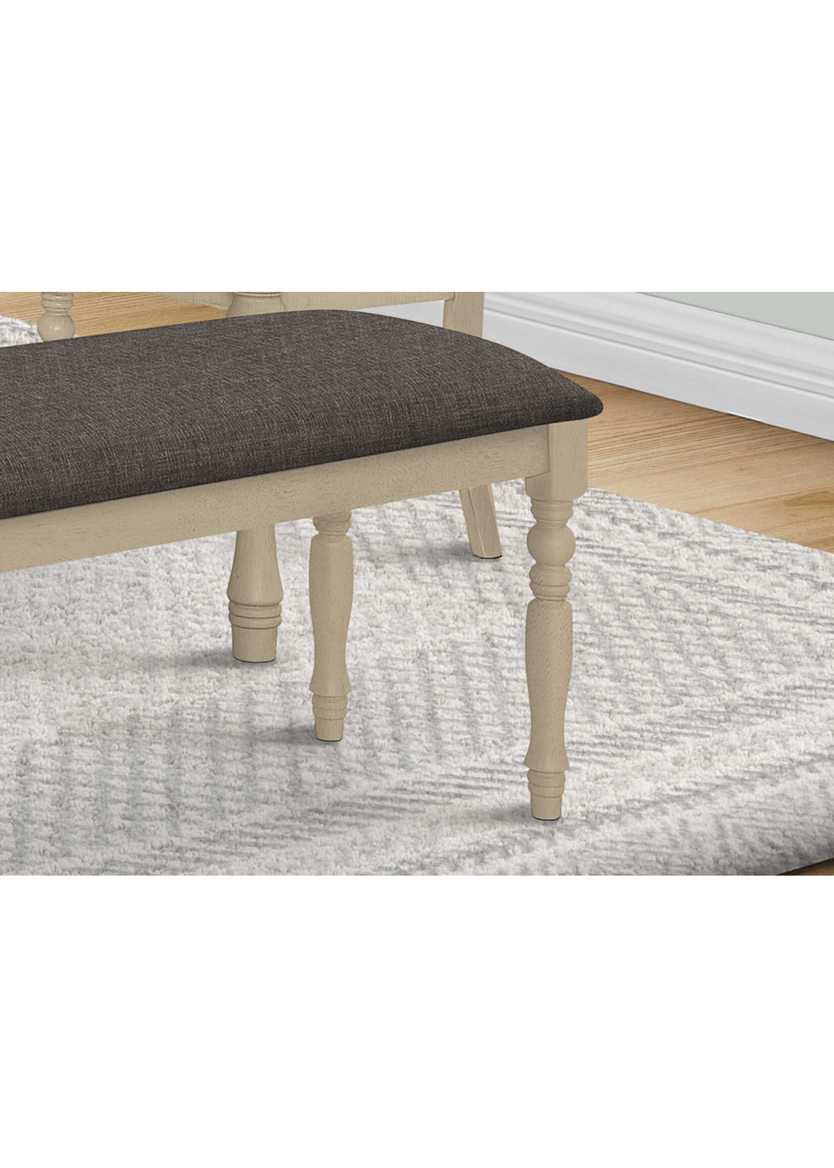 BENCH - 48"L / ANTIQUE GREY / GREY FABRIC