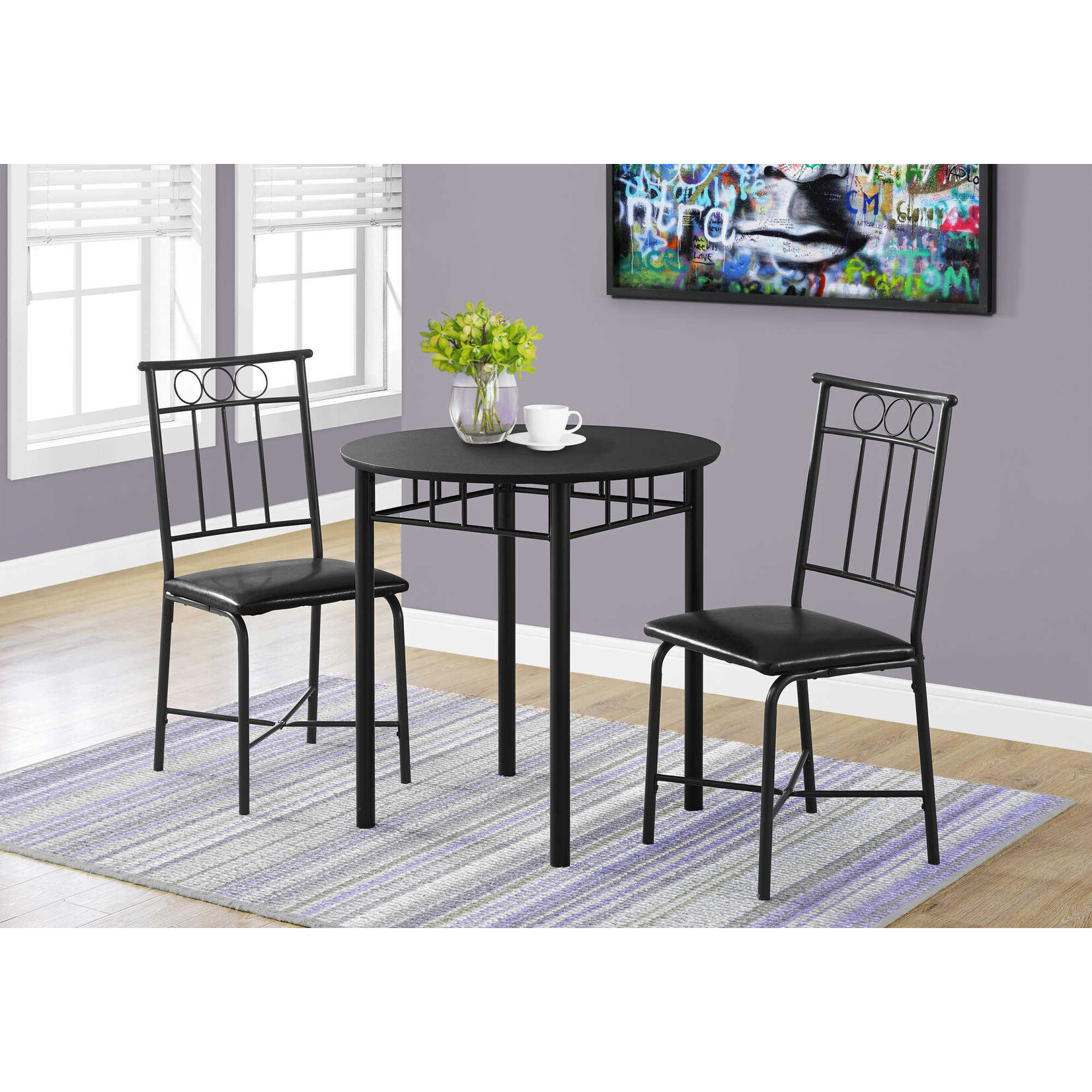 DINING SET - 3PCS SET / BLACK METAL AND TOP