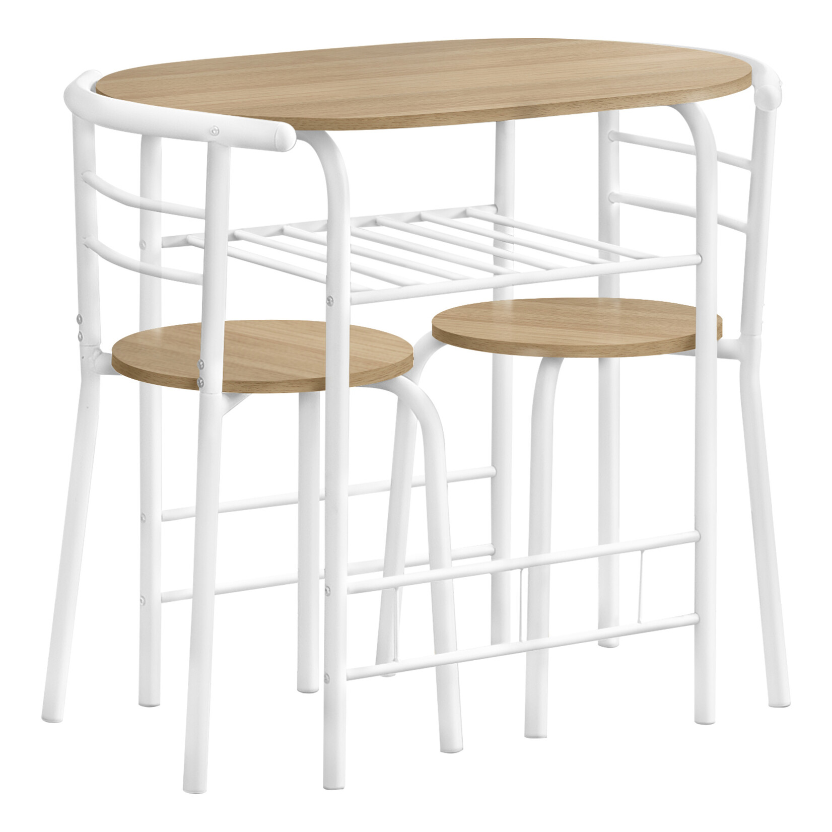 DINING SET - 3PCS SET / NATURAL TOP / WHITE METAL