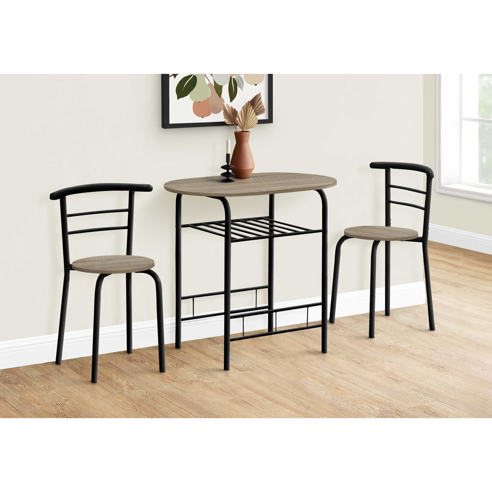 DINING SET - 3PCS SET / DARK TAUPE TOP / BLACK METAL