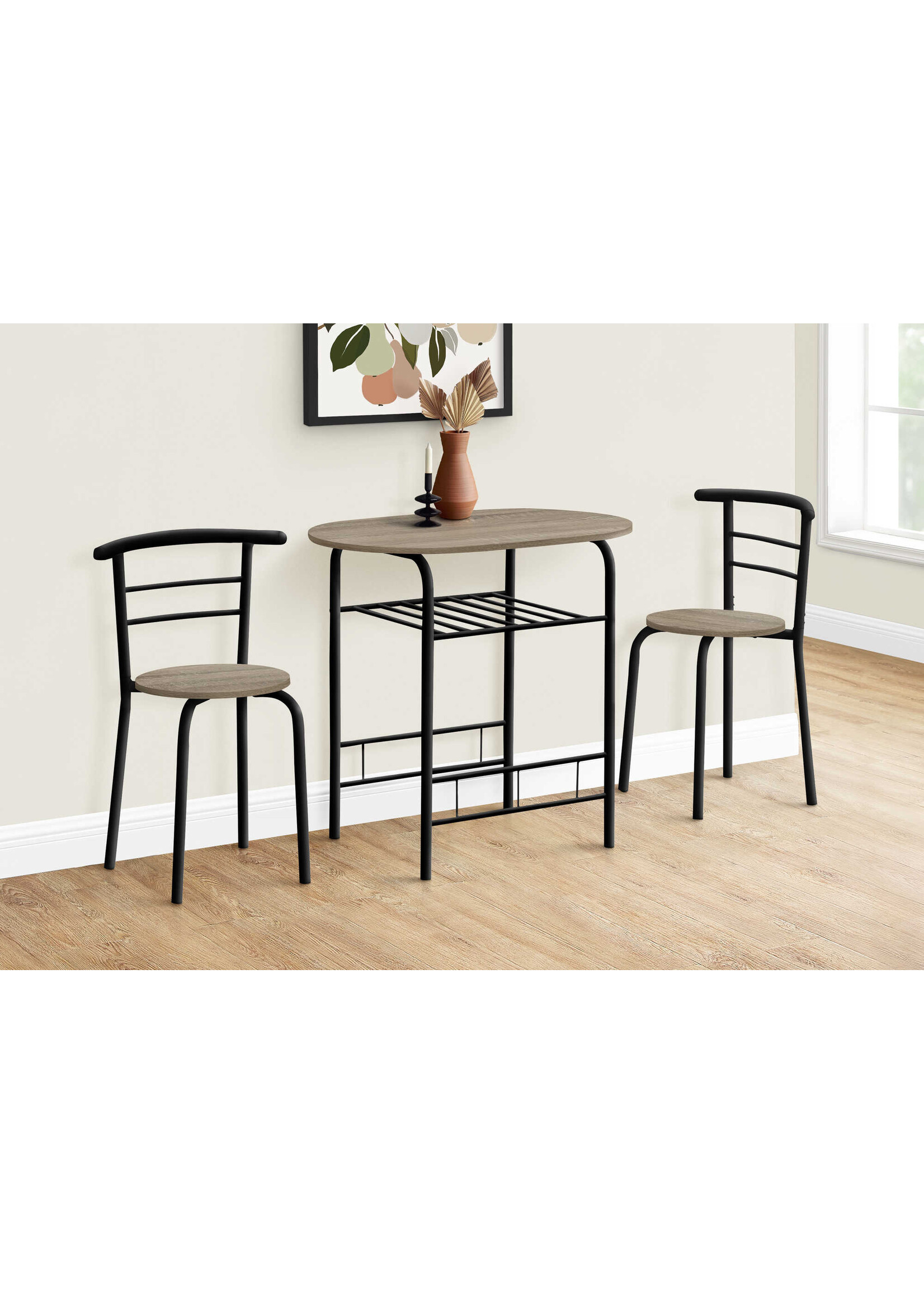 DINING SET - 3PCS SET / DARK TAUPE TOP / BLACK METAL