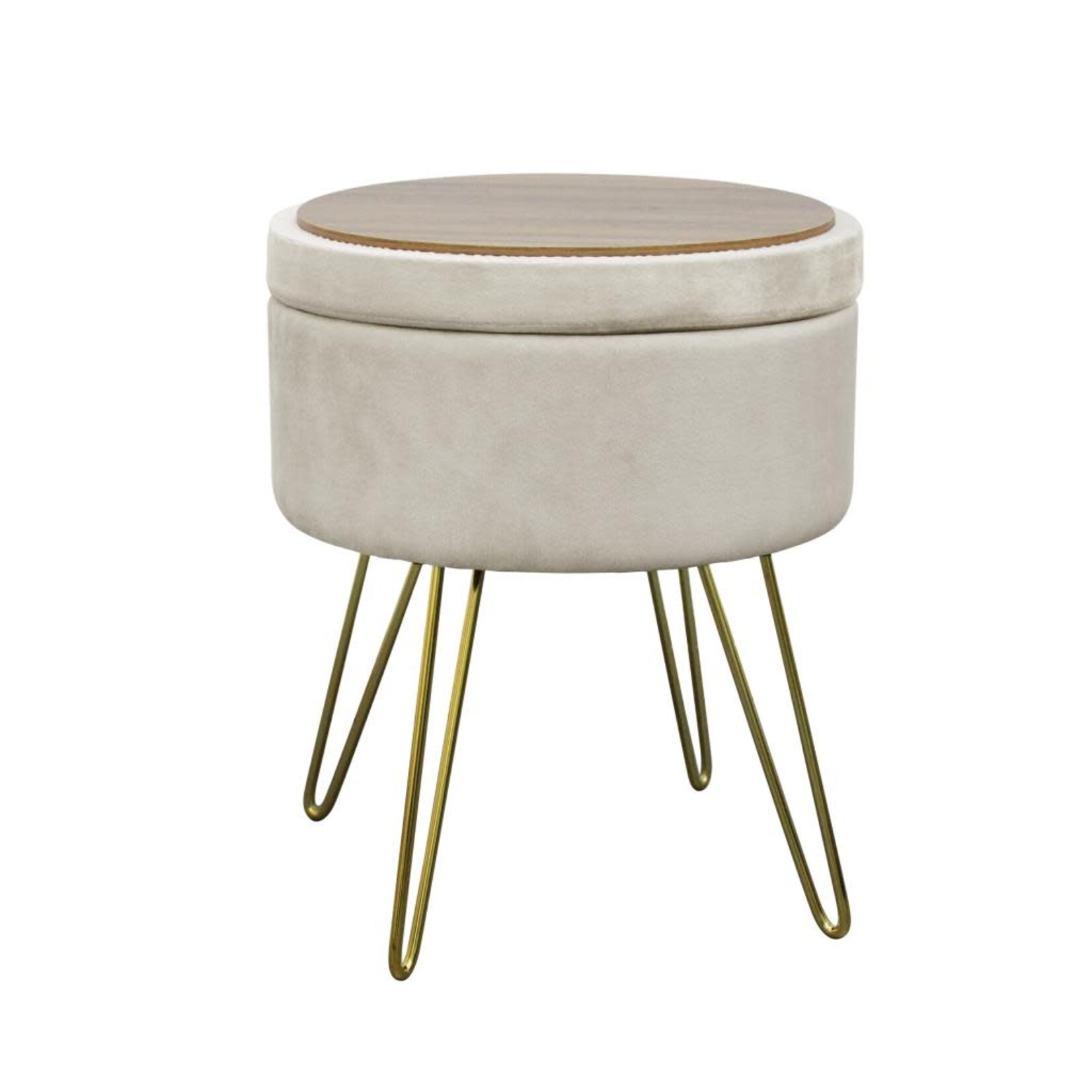ITY INTERNATIONAL VELVET POUF WITH STORAGE, GOLD LEGS, WHITE