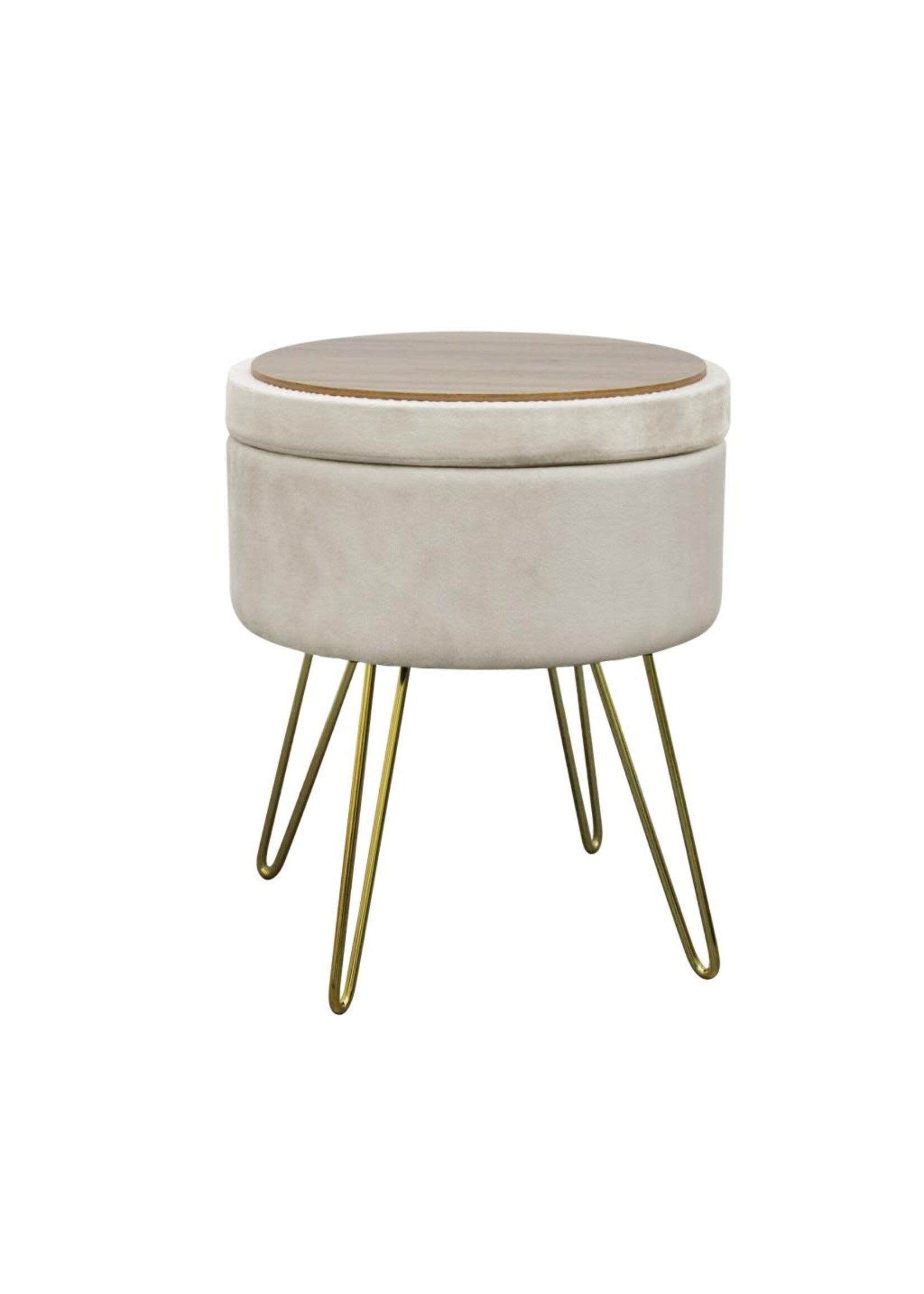 ITY INTERNATIONAL VELVET POUF WITH STORAGE, GOLD LEGS, WHITE