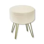 ITY INTERNATIONAL VELVET POUF WITH STORAGE, GOLD LEGS, WHITE