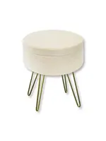 ITY INTERNATIONAL VELVET POUF WITH STORAGE, GOLD LEGS, WHITE