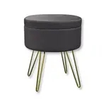 ITY INTERNATIONAL VELVET POUF WITH STORAGE, GOLD LEGS,  GREY