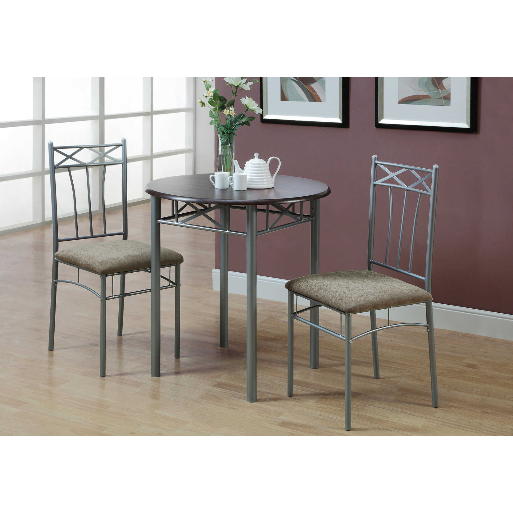 DINING SET - 3PCS SET / CAPPUCCINO / SILVER METAL