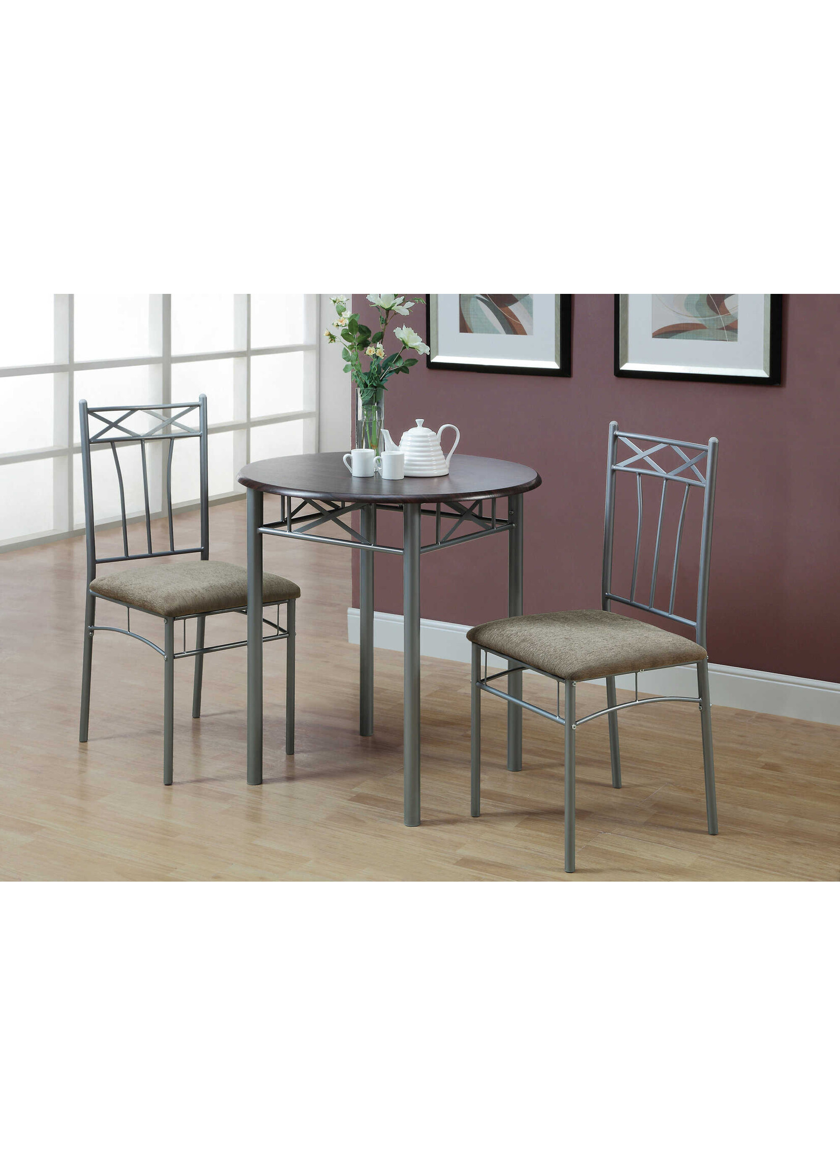 DINING SET - 3PCS SET / CAPPUCCINO / SILVER METAL