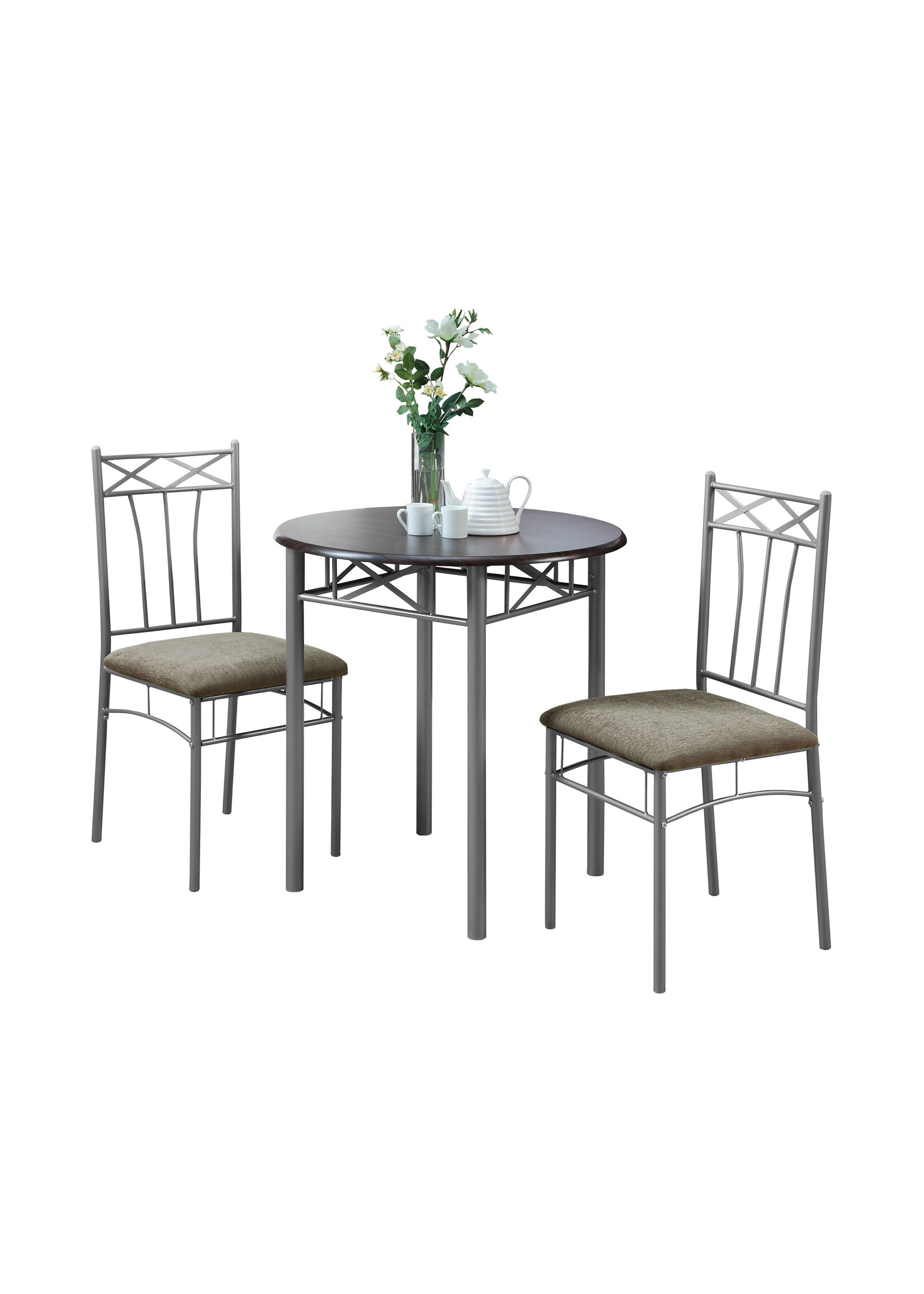 DINING SET - 3PCS SET / CAPPUCCINO / SILVER METAL