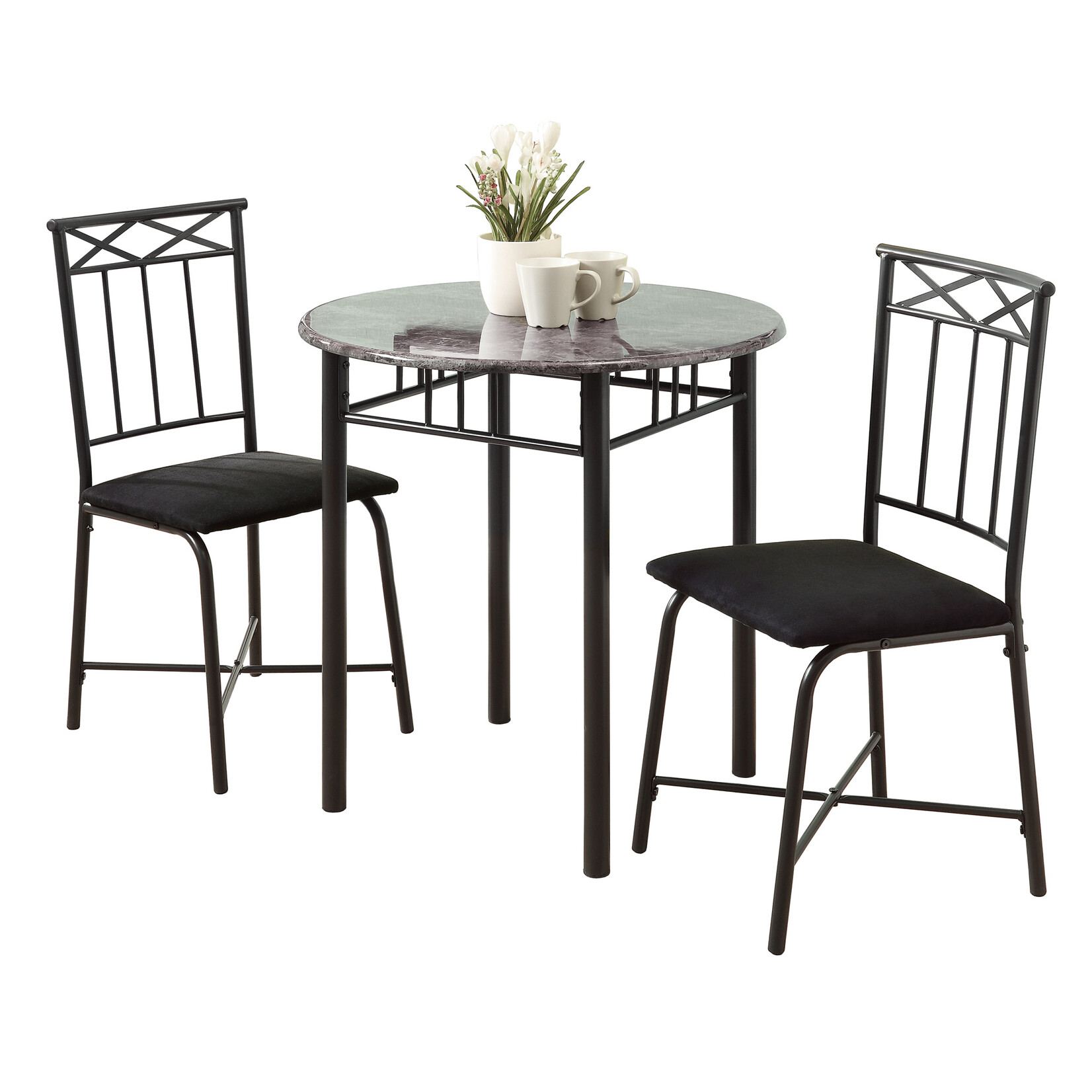 ENS SALLE A MANGER - 3PCS / METAL & MARBRE GRIS