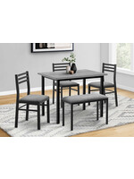 DINING SET - 5PCS SET / GREY TOP / BLACK METAL