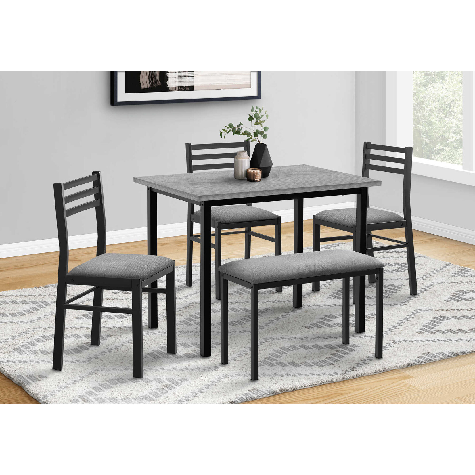DINING SET - 5PCS SET / GREY TOP / BLACK METAL