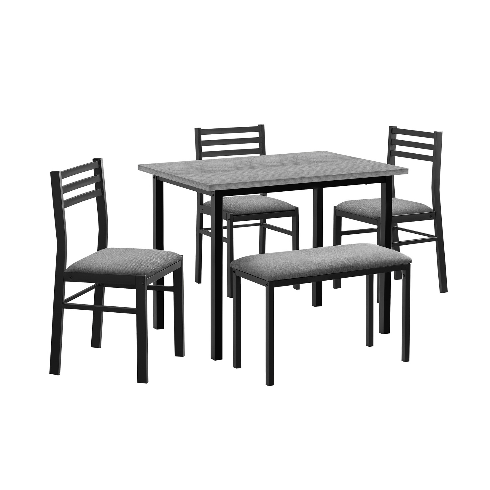 DINING SET - 5PCS SET / GREY TOP / BLACK METAL