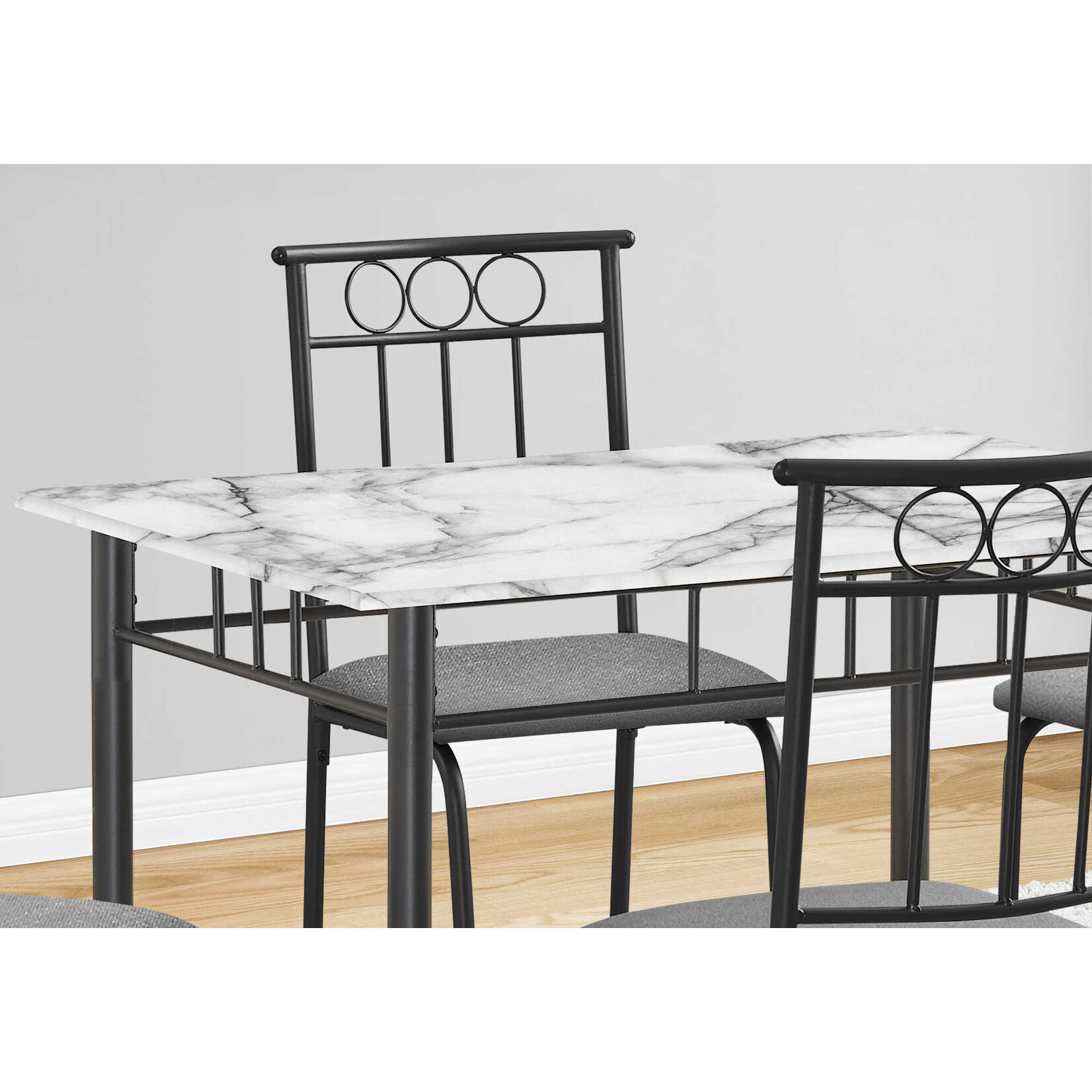 DINING SET - 5PCS SET / WHITE MARBLE TOP / BLACK METAL