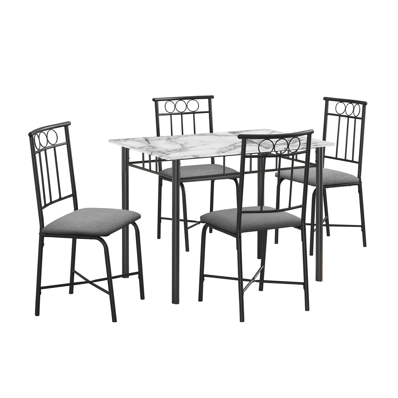 DINING SET - 5PCS SET / WHITE MARBLE TOP / BLACK METAL