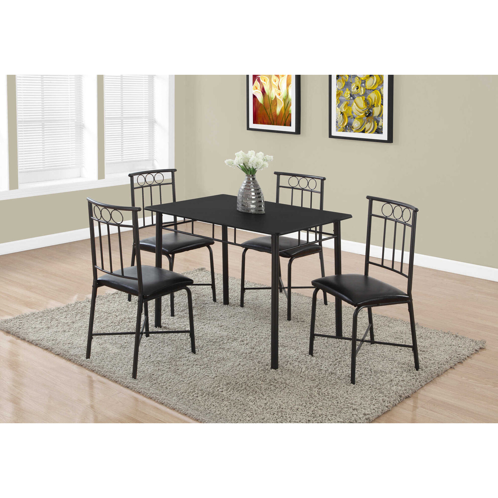 DINING SET - 5PCS SET / BLACK METAL AND TOP