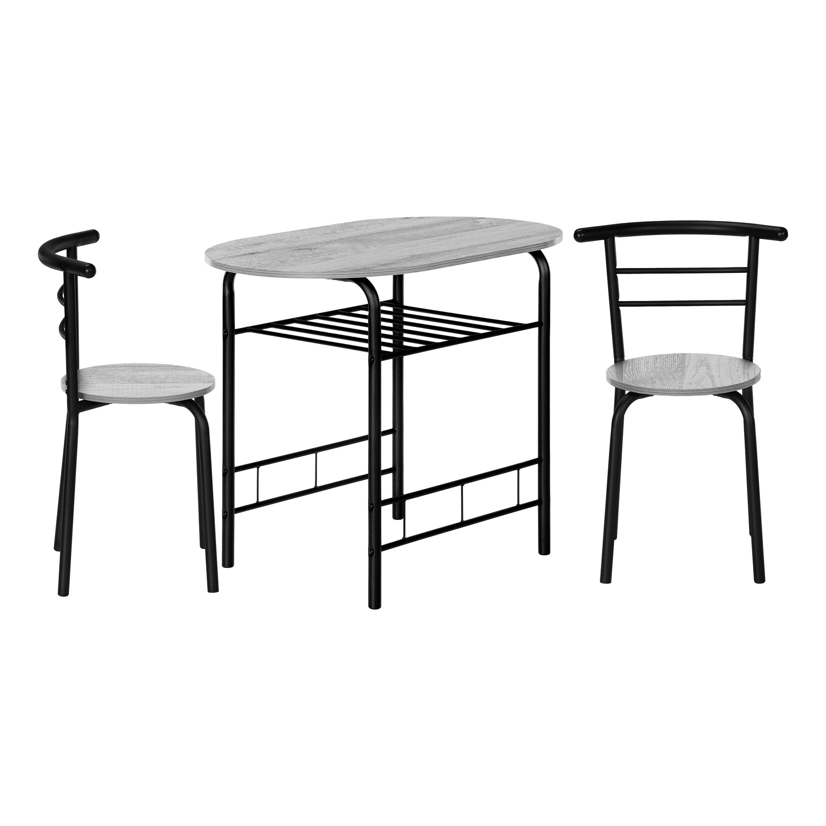 3-Pcs Dining Set, Black Metal Frame, Grey Top