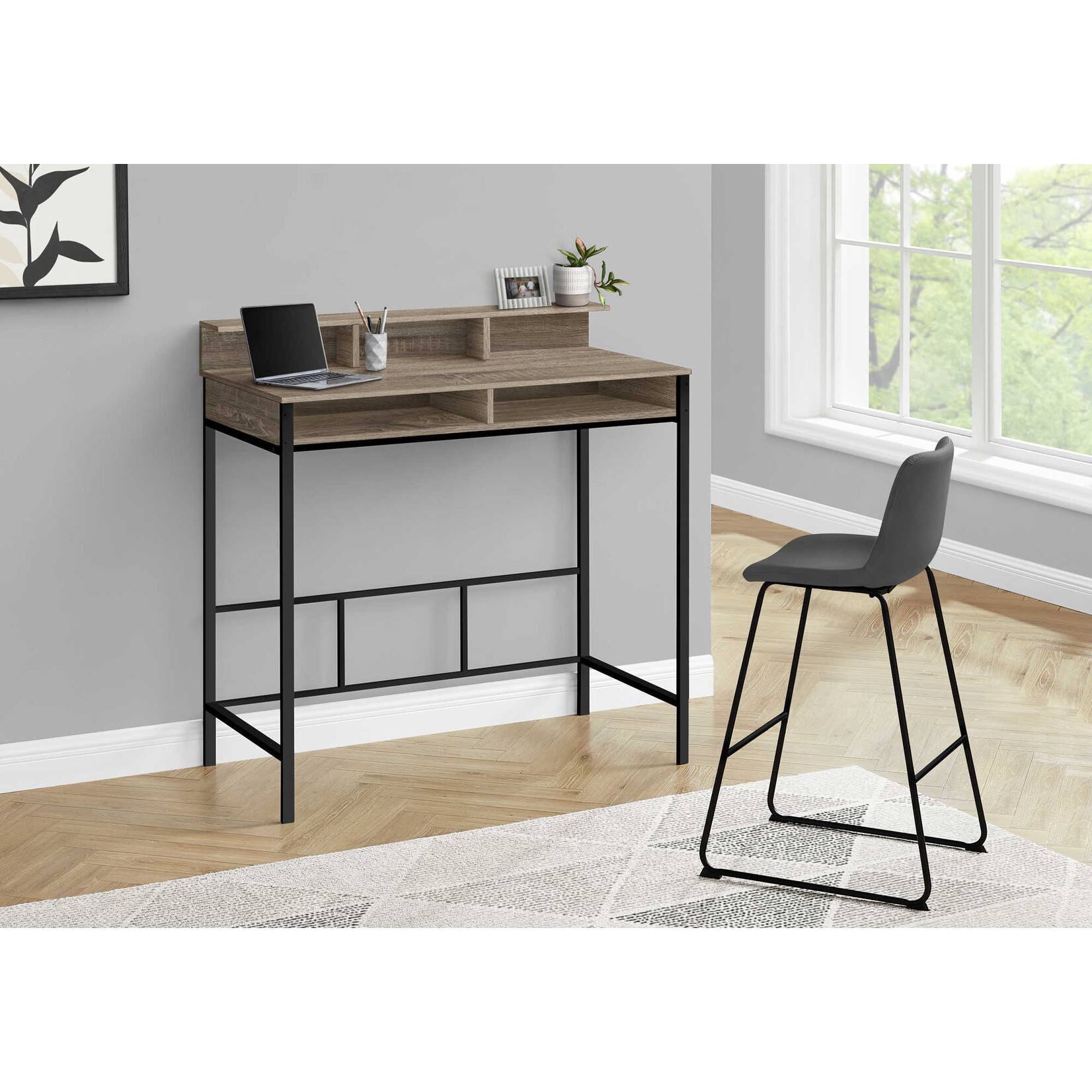 COMPUTER DESK - 48"L / DARK TAUPE / BLACK STANDING HEIGHT