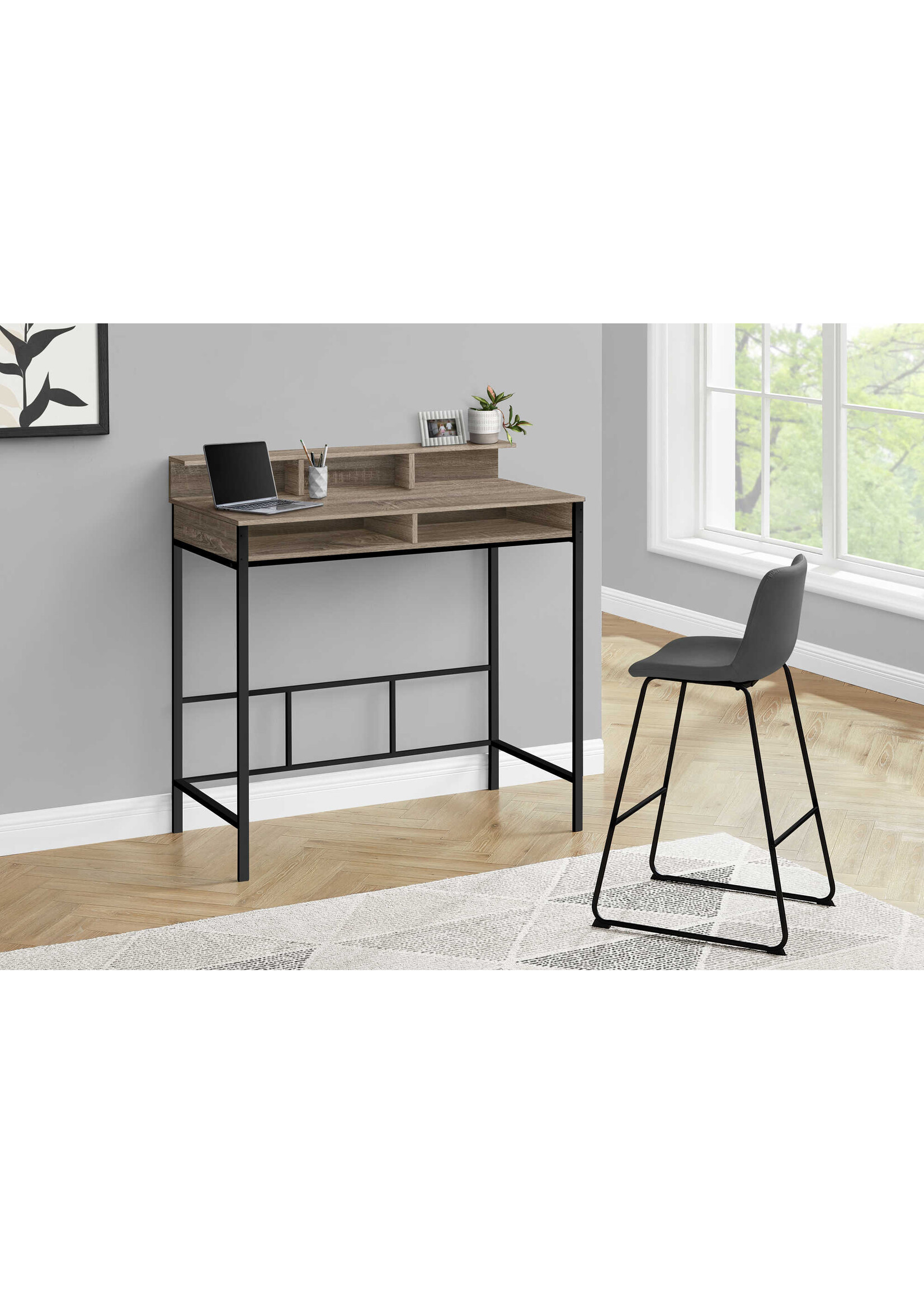 BUREAU - 48"L / TAUPE FONCE / METAL NOIR HAUTEUR DEBOUT