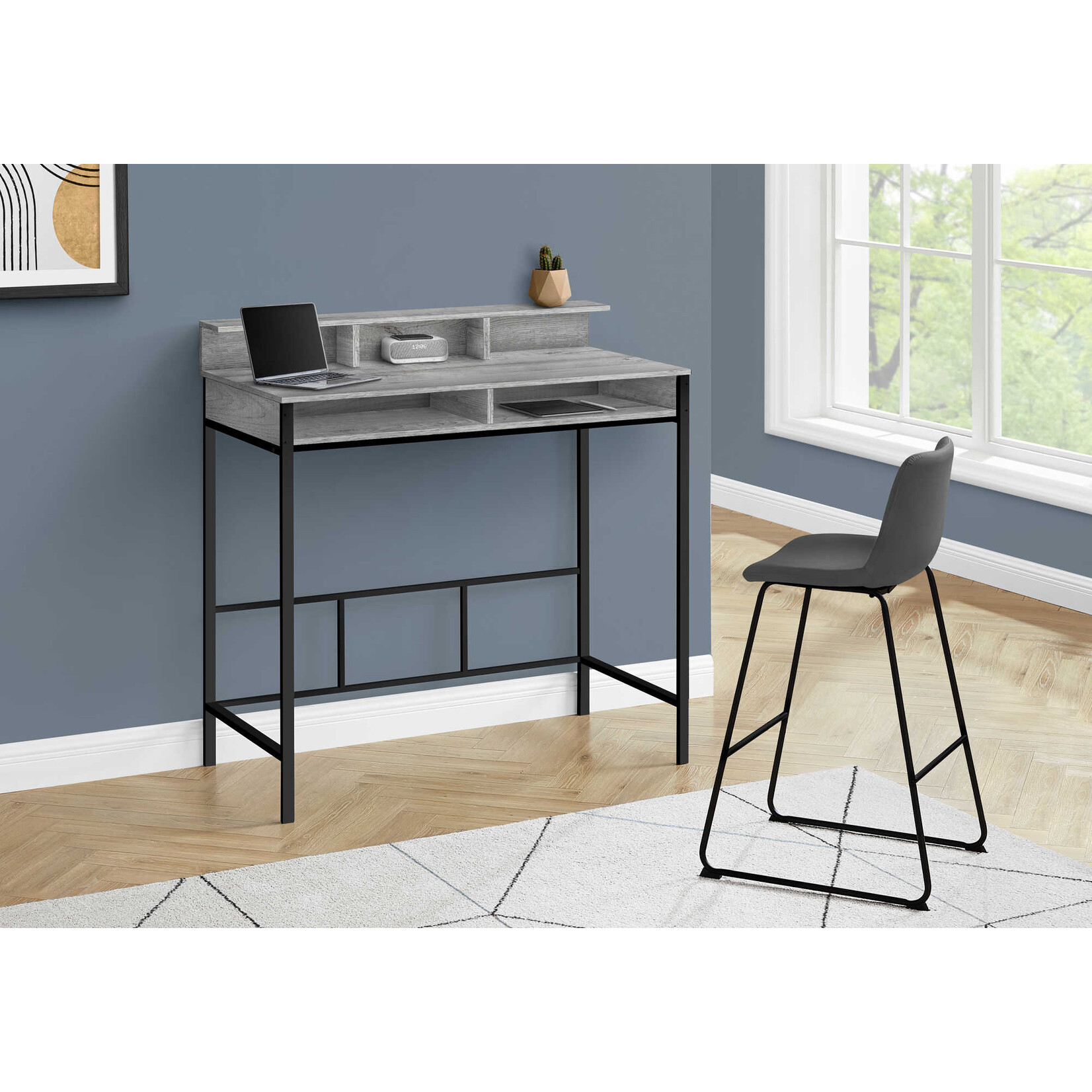 BUREAU - 48"L / GRIS / METAL NOIR HAUTEUR DEBOUT