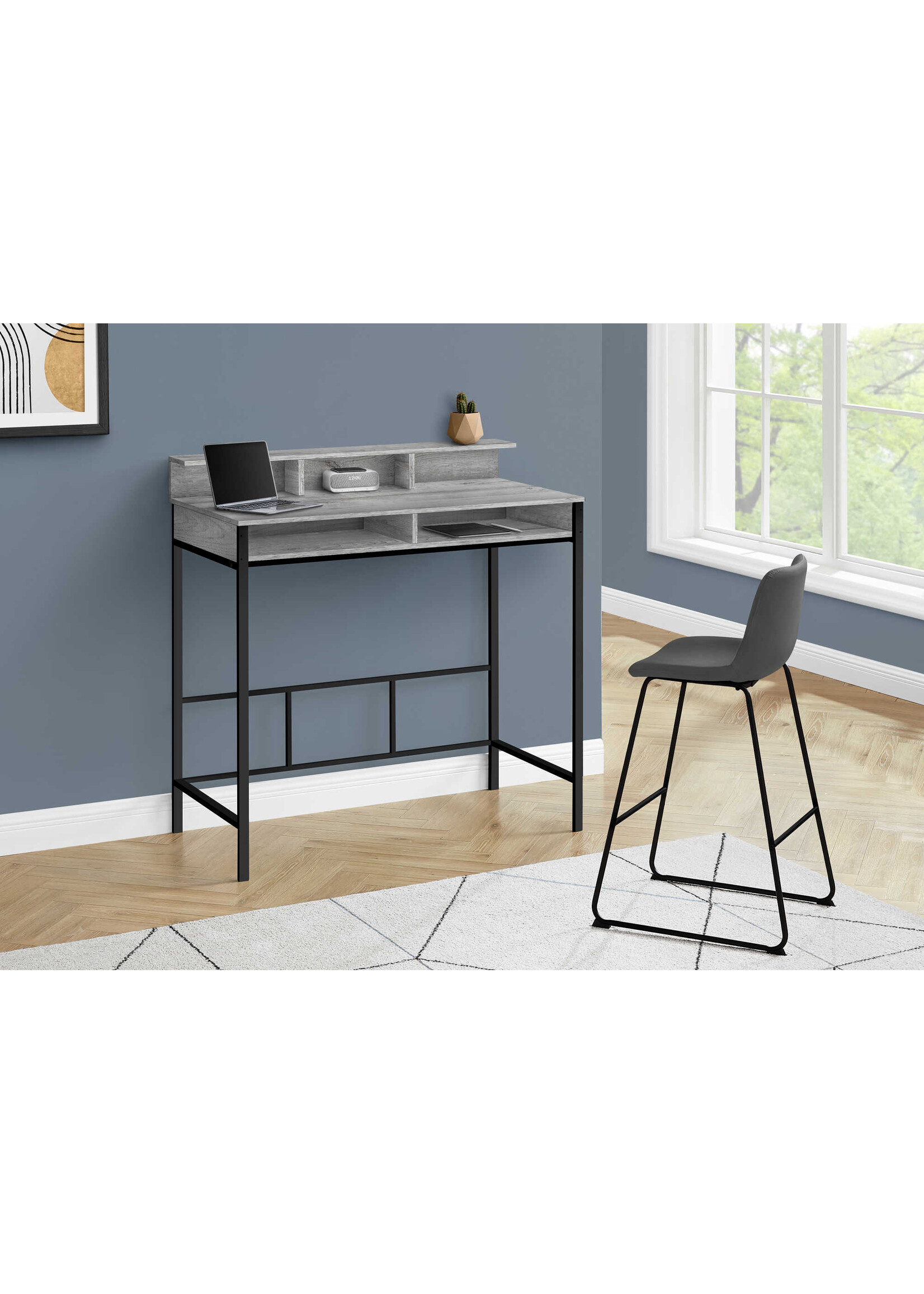 BUREAU - 48"L / GRIS / METAL NOIR HAUTEUR DEBOUT