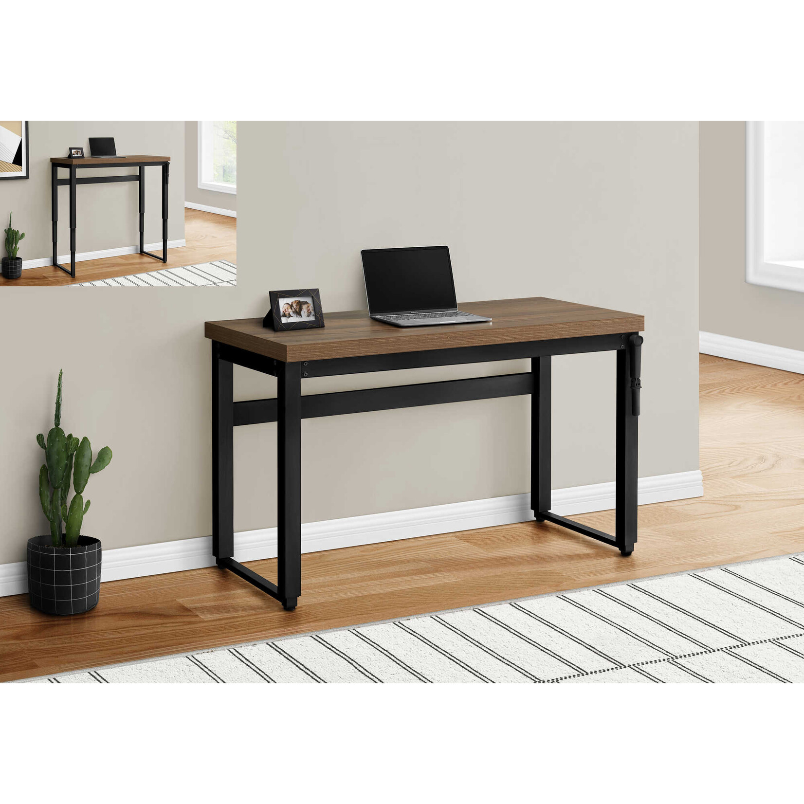 COMPUTER DESK - 48"L / WALNUT / ADJ.HEIGHT/ BLACK METAL