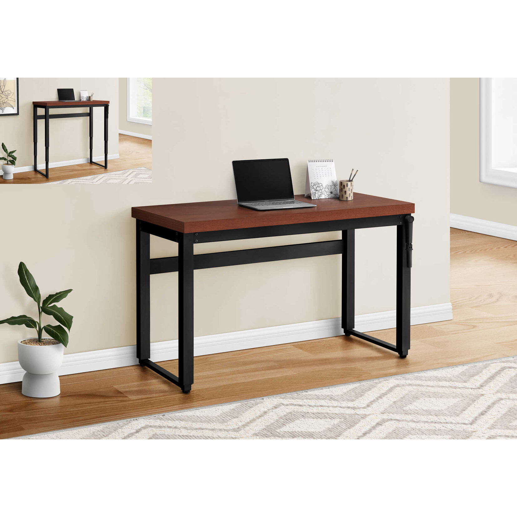 COMPUTER DESK - 48"L / CHERRY / ADJ.HEIGHT/ BLACK METAL