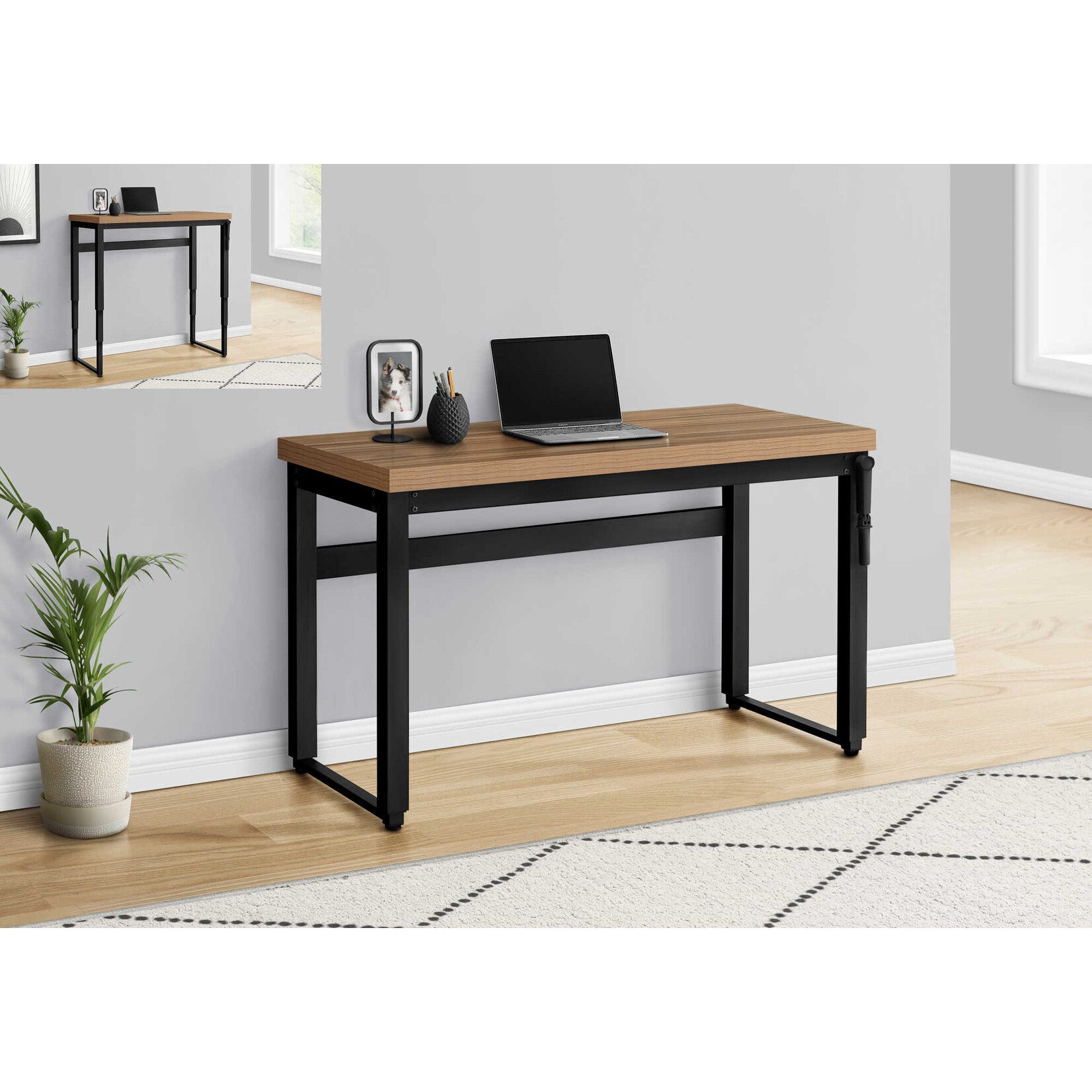 BUREAU - 48"L / HAUTEUR ADJUSTABLE FAUX BOIS PALE / NOIR