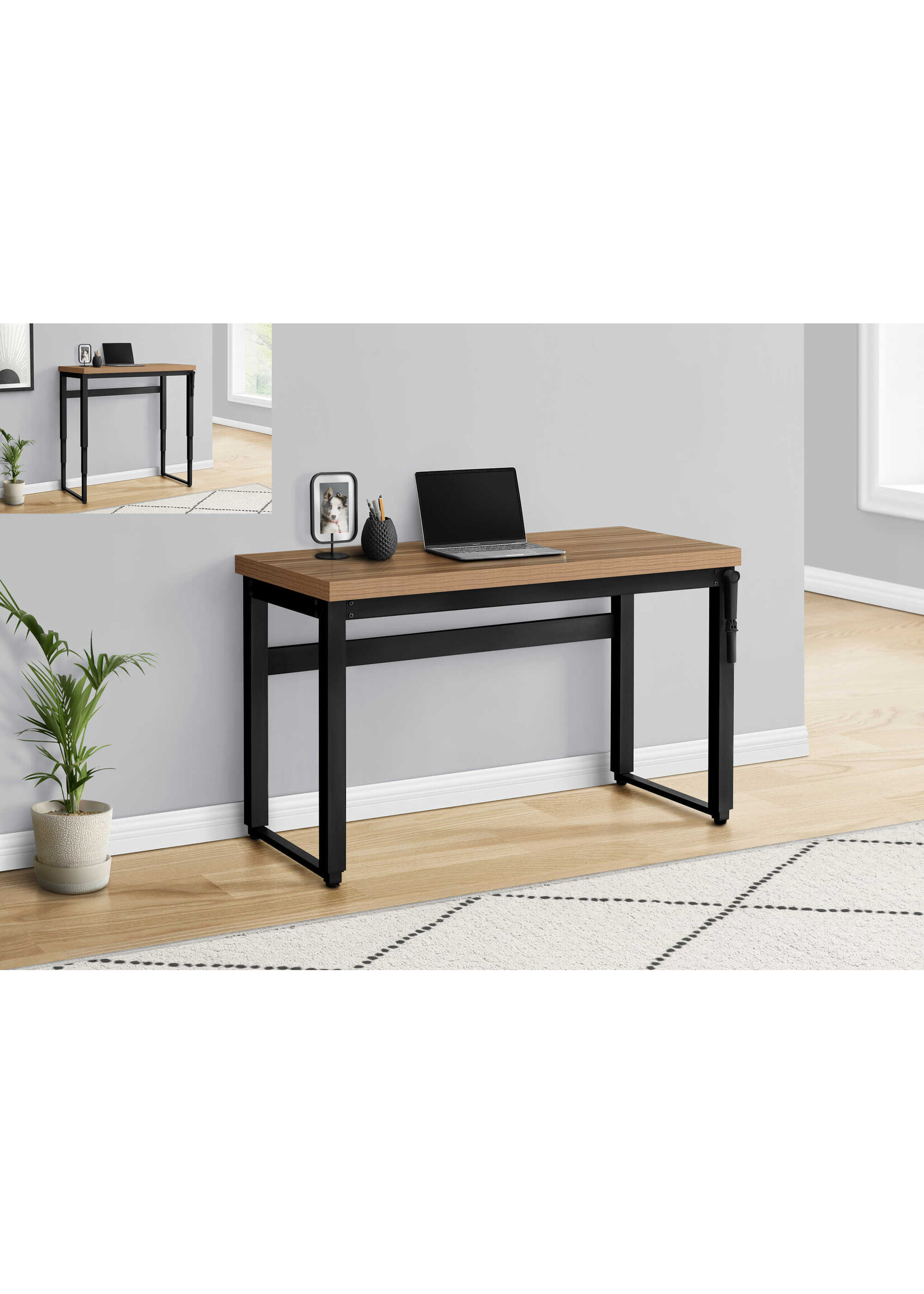 BUREAU - 48"L / HAUTEUR ADJUSTABLE FAUX BOIS PALE / NOIR