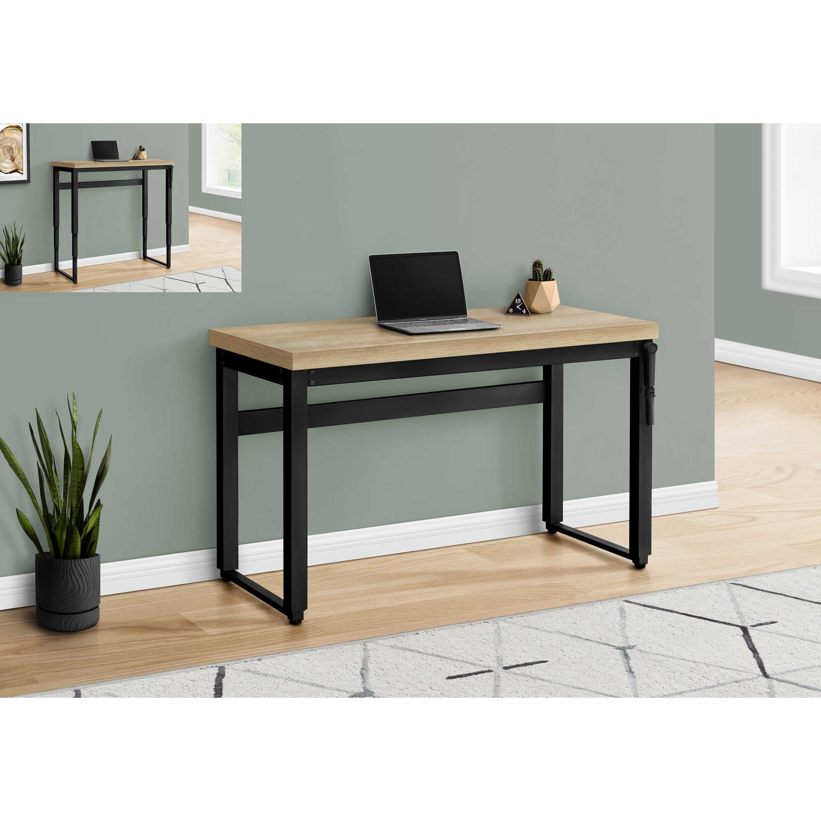 COMPUTER DESK - 48"L / NATURAL / ADJ.HEIGHT/ BLACK METAL